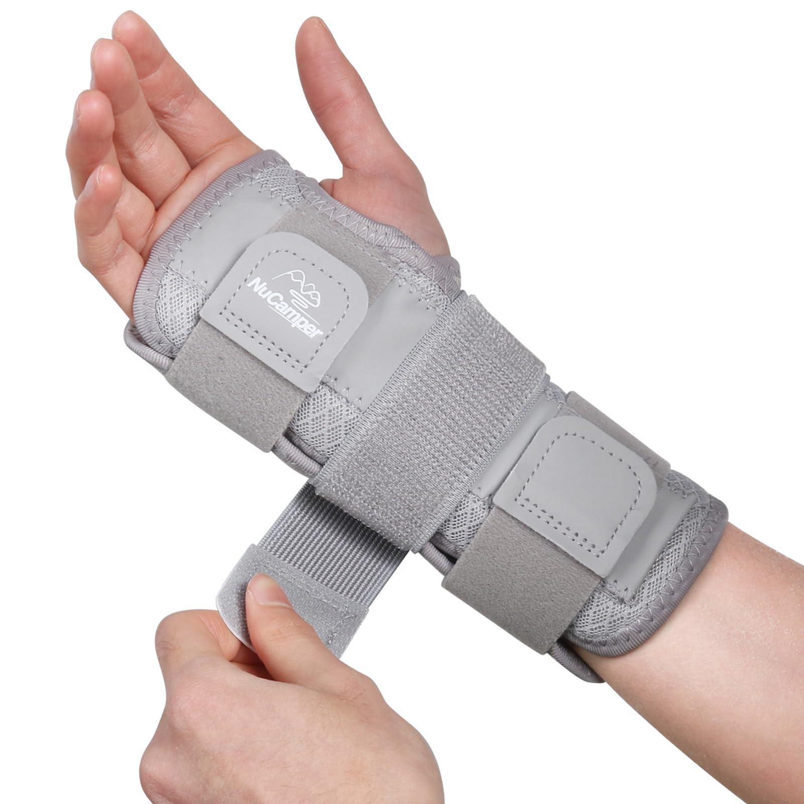 NuCamper Carpal Tunnel Wrist Brace Night Support for Men & Women, Adjustable Wrist Splint with 3 Straps and Metal Splint Stabilizer, Hand Brace for