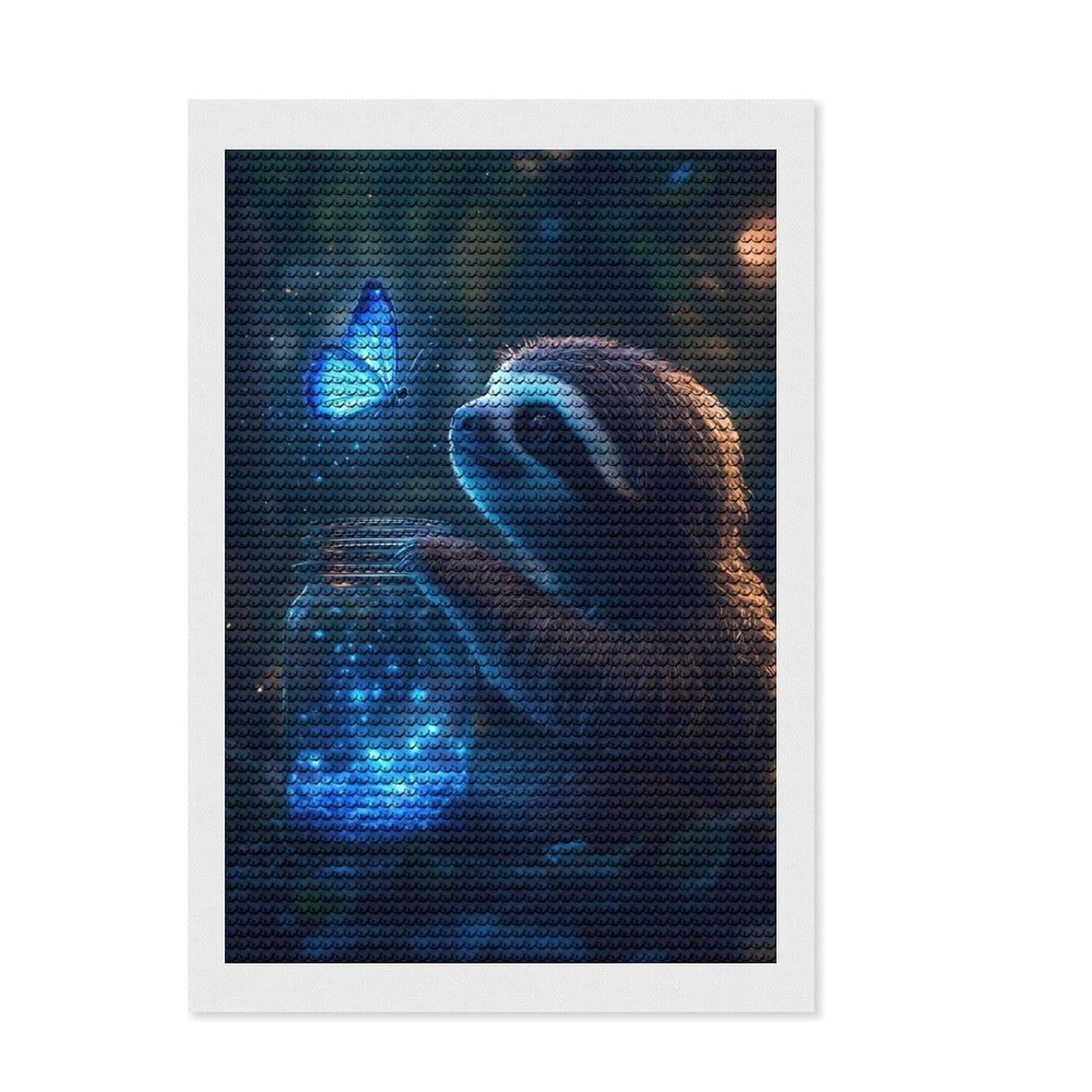 Junmoney Glowing Butterfly Sloth DIY Diamond Art Canvas Kit 8"x12", Gift Idea, Relaxing DIY, Full Kit Included, Relaxing Handmade Project