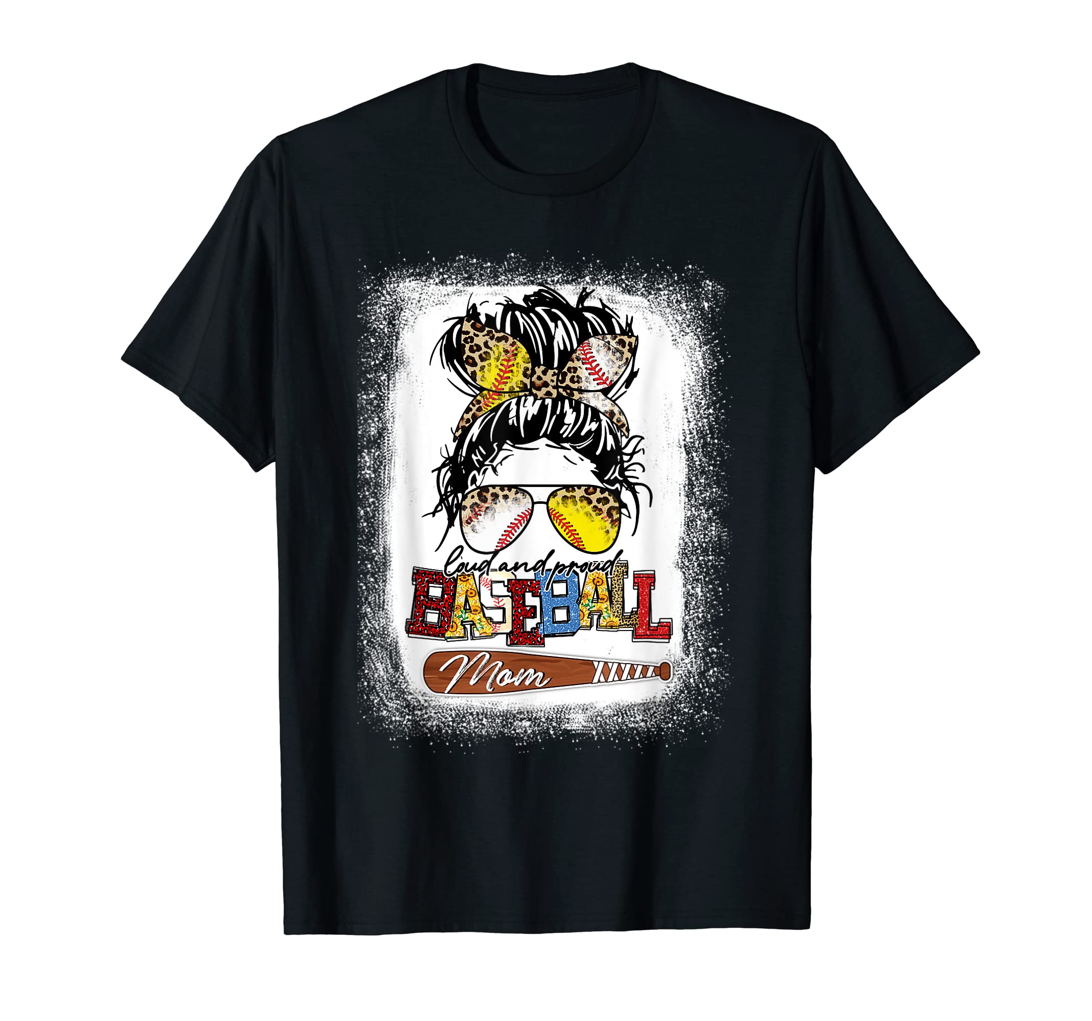 Loud & Proud Baseball Mom Life Messy Bun Leopard Game Day T-Shirt