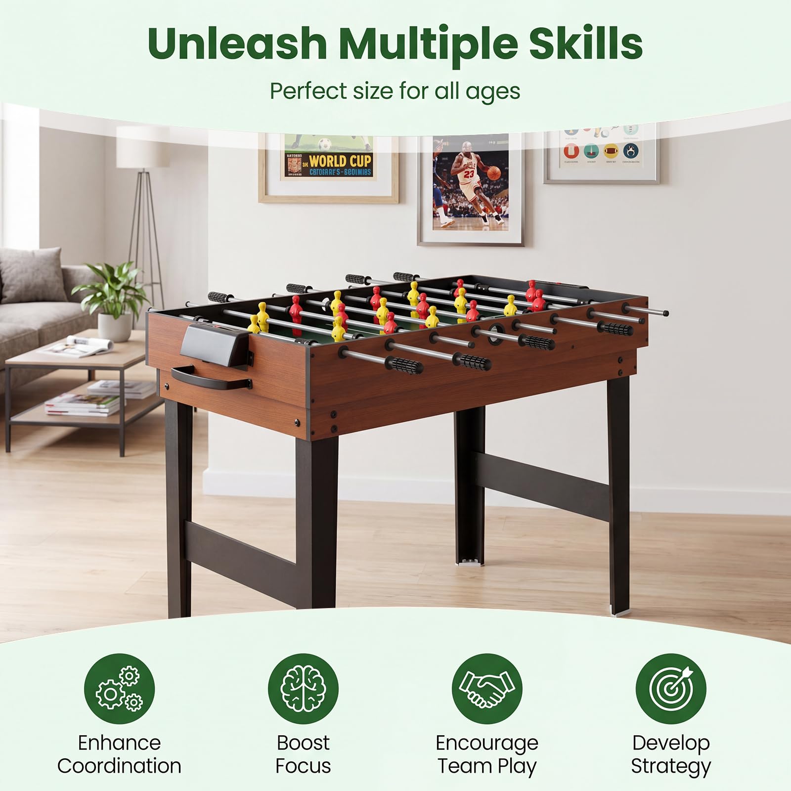 HOMASIS 4 in 1 Tavolo Multigioco con Calcio Balilla, Biliardo, Hockey e Ping Pong, Tavolo da Gioco in Legno per Bambini e Adulti con Accessori, Calcetto da per Casa, Bar, Ufficio