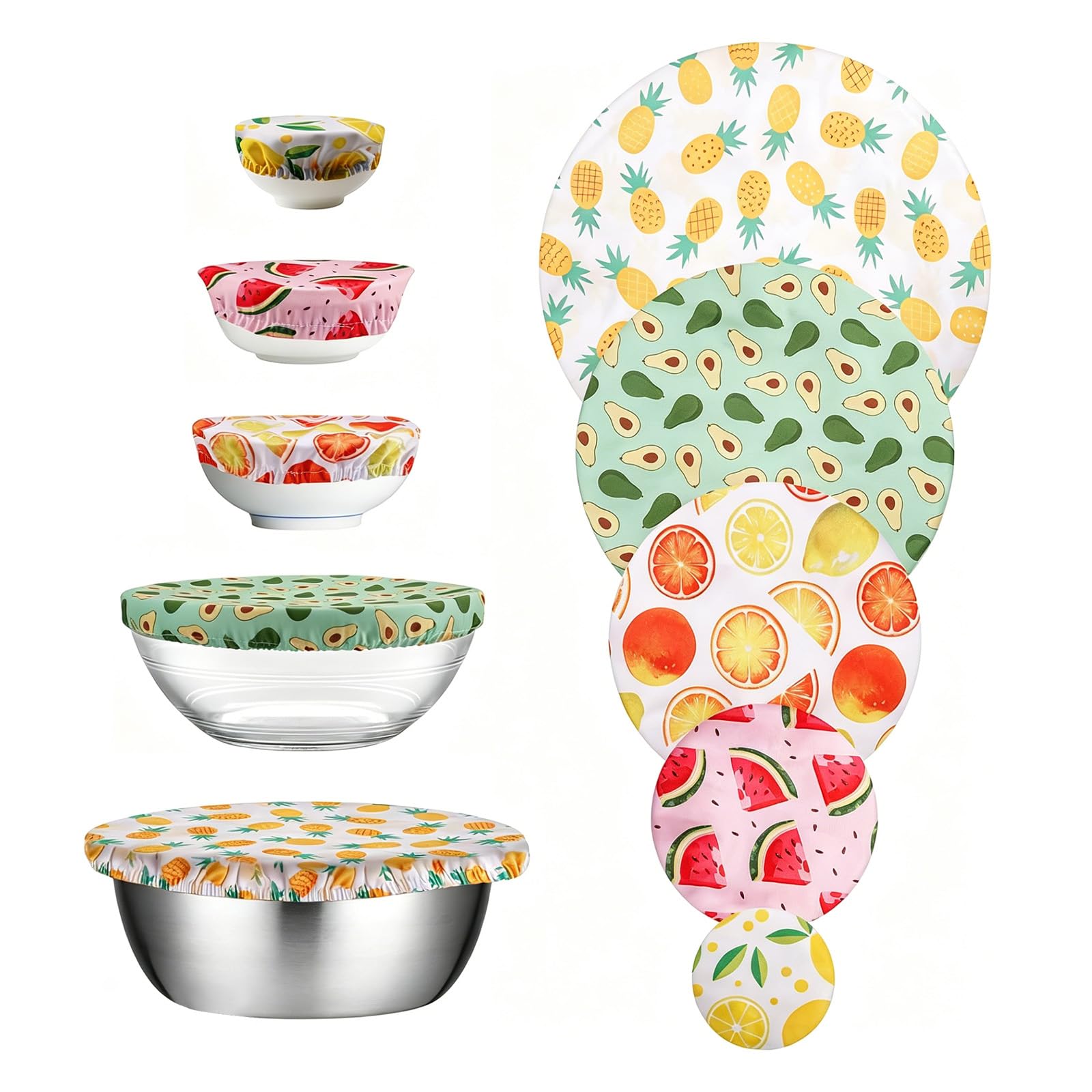 Lot de 5 housses de protection alimentaires en coton, réutilisables, avec élastique, convient pour 10, 15, 20, 25, 30 cm, imperméables, pour panier de fermentation, bols, casseroles