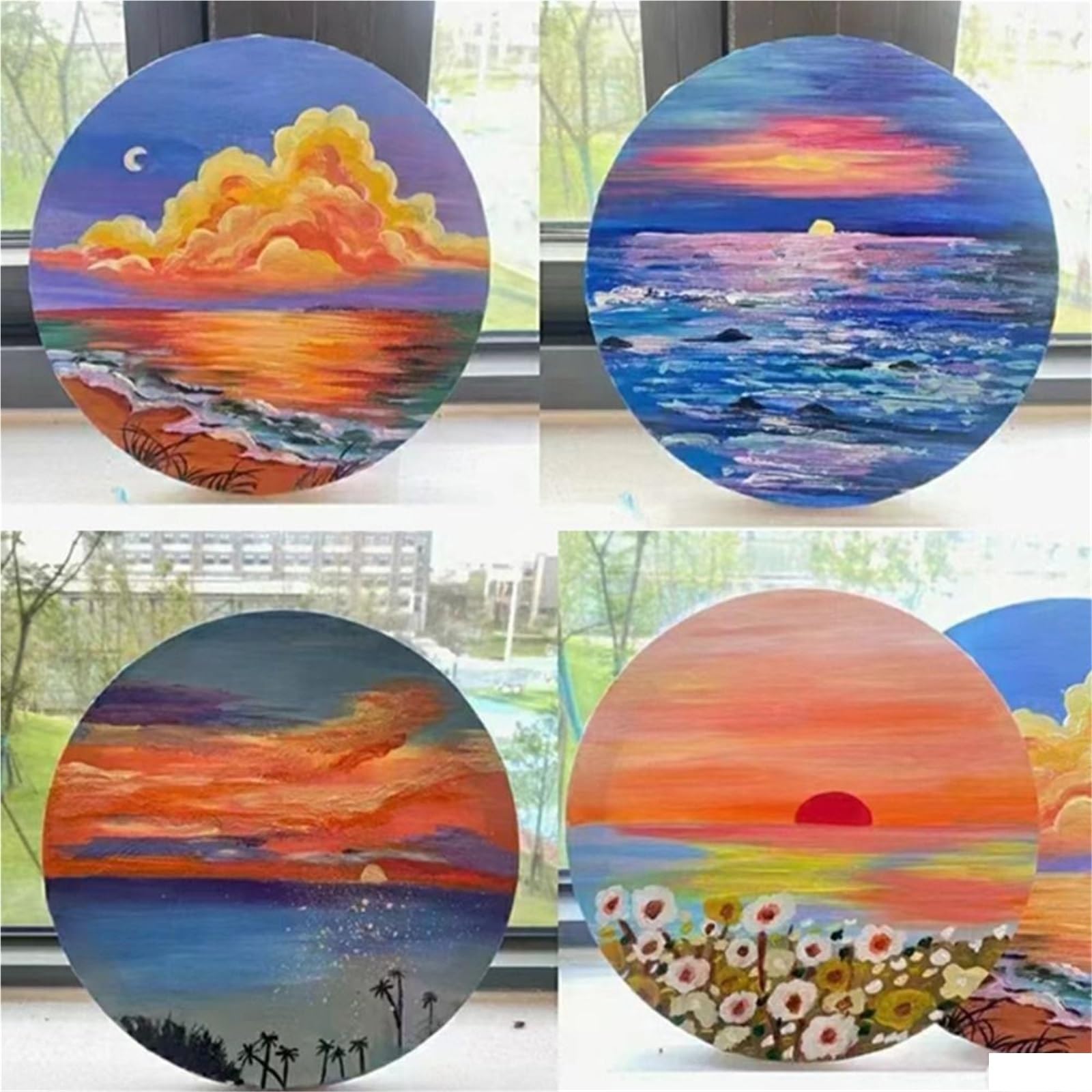 Lienzo circular de tablero dibujo 6 piezas para Pintar al Óleo | Pintor de pintura al óleo grueso en blanco for marco de imagen de tablero de pintura de artista(30CM)