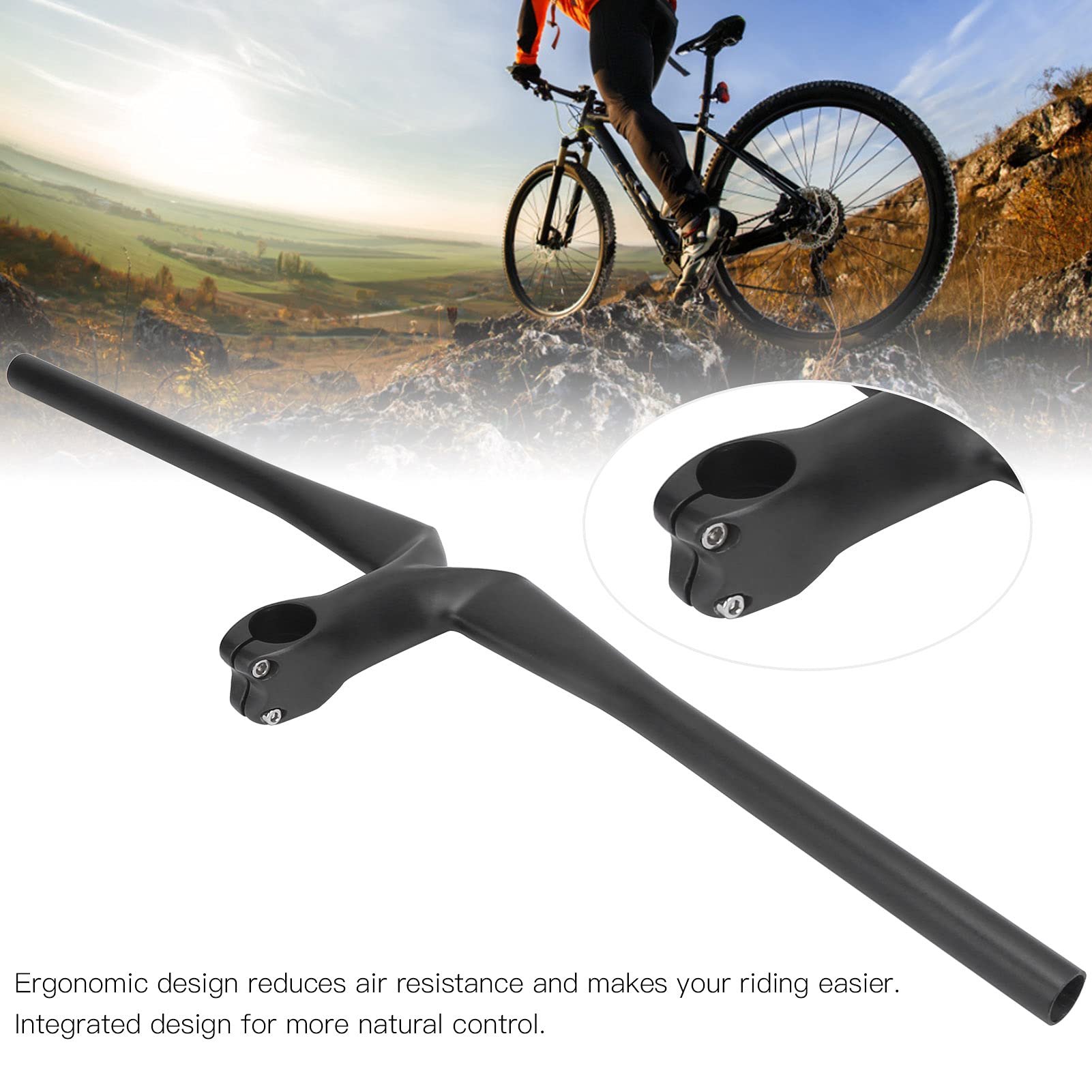 Manillar de Bicicleta de montaña, Manillar de Bicicleta Integrado de Fibra de Carbono Ligero, Manillar de Bicicleta Resistente a los Golpes para Ciclismo