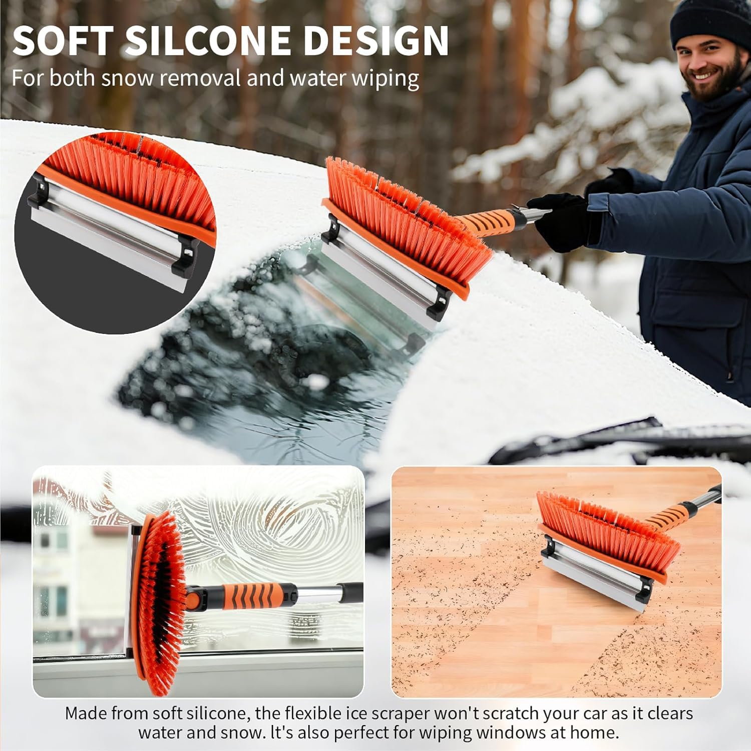 Zestaw 42-calowej szczotki do śniegu i łopaty, wysuwana skrobaczka do szyb samochodowych, obrotowa główka szczotki o 180° i ergonomiczny uchwyt, do samochodów osobowych, ciężarowych, SUV-ów