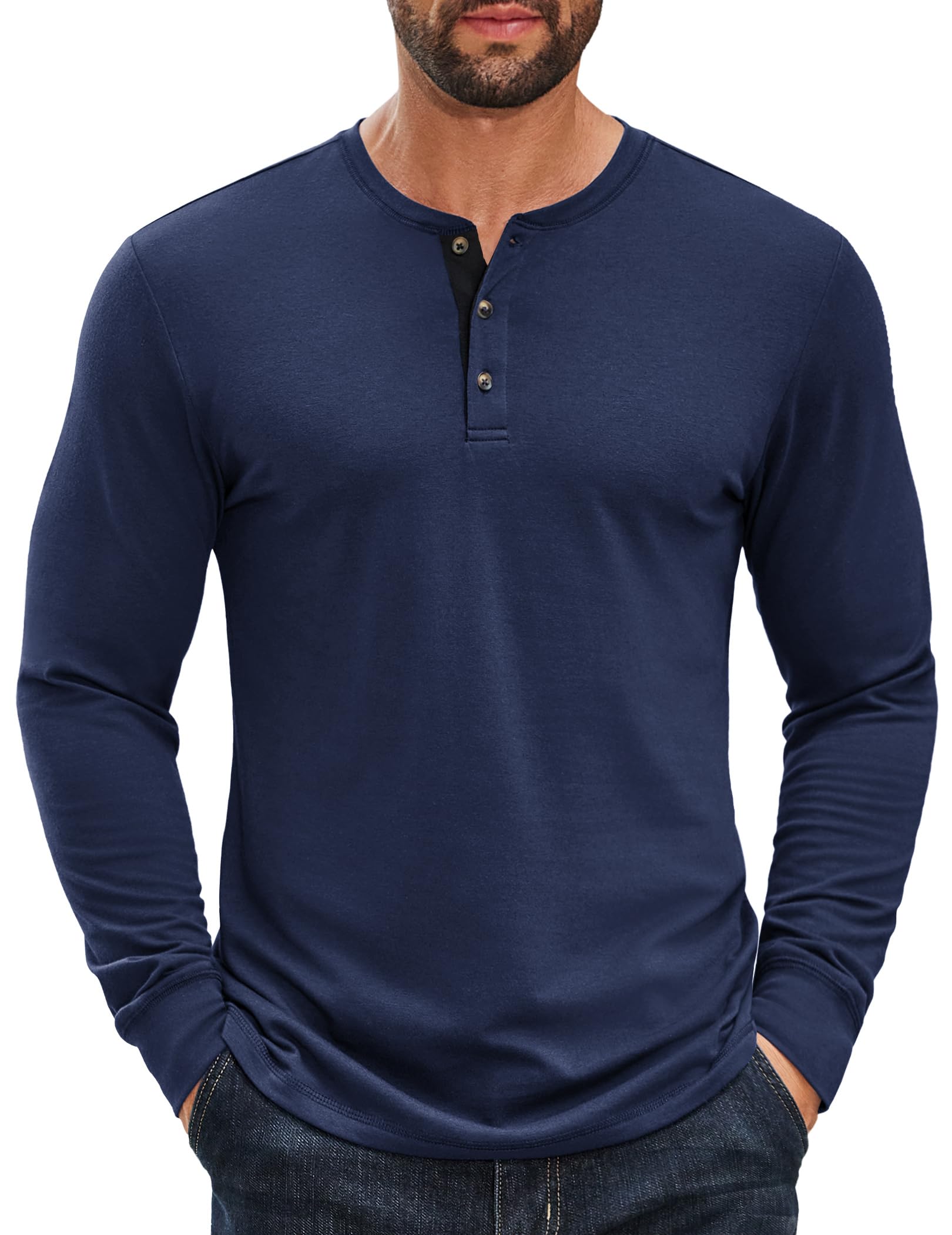 COOFANDY Men's Long Sleeve Henley Shirts Cotton T-Shirts Casual Pullover Shirt Soft Stretch Basic Tees Fall Tops