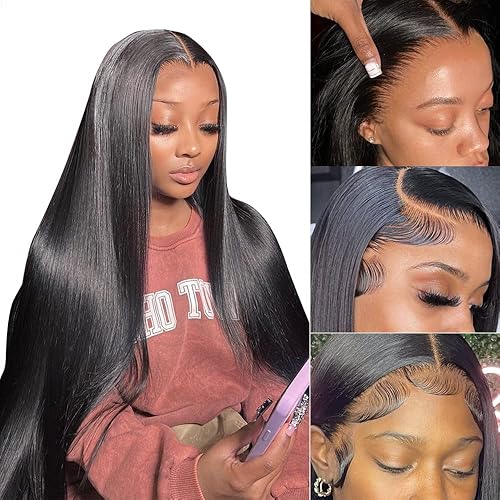 Panse Hair Pelucas de cabello humano lacio con encaje frontal transparente HD de 13 x 4 pulgadas, pelucas de cabello humano prearrancado con