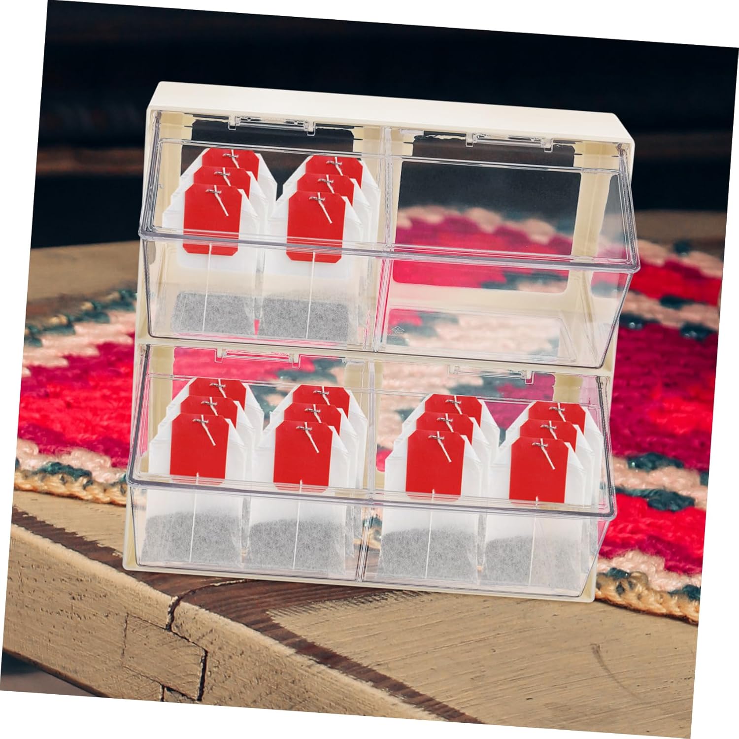 Alipis Transparent Acrylic Tea Bag Storage Chest Multi Compartment Organizer for Tea Coffee Bags Stylish Design for Home Hotels and Cafes Easy to Clean Manage