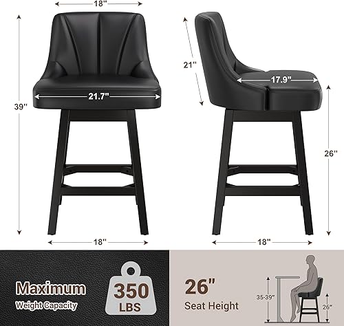 Miniatura 2 de Taburetes de bar giratorios con respaldo, 26 pulgadas de altura de mostrador, taburetes de bar modernos de piel sintética extra tapizados con patas