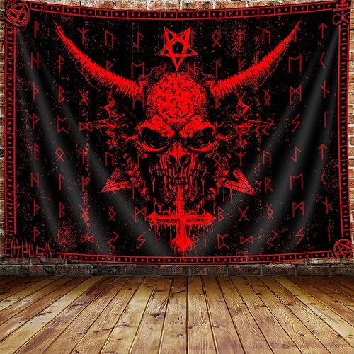 Tapiz gótico de pentagrama de cabeza de cabra, tapiz de símbolo de demonio diablo, tapiz hippie, extra grande, para colgar en la pared, sala de
