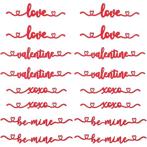 Yalikop 16 Pcs Valentine's Day Tabletop Wood Words Cutouts with