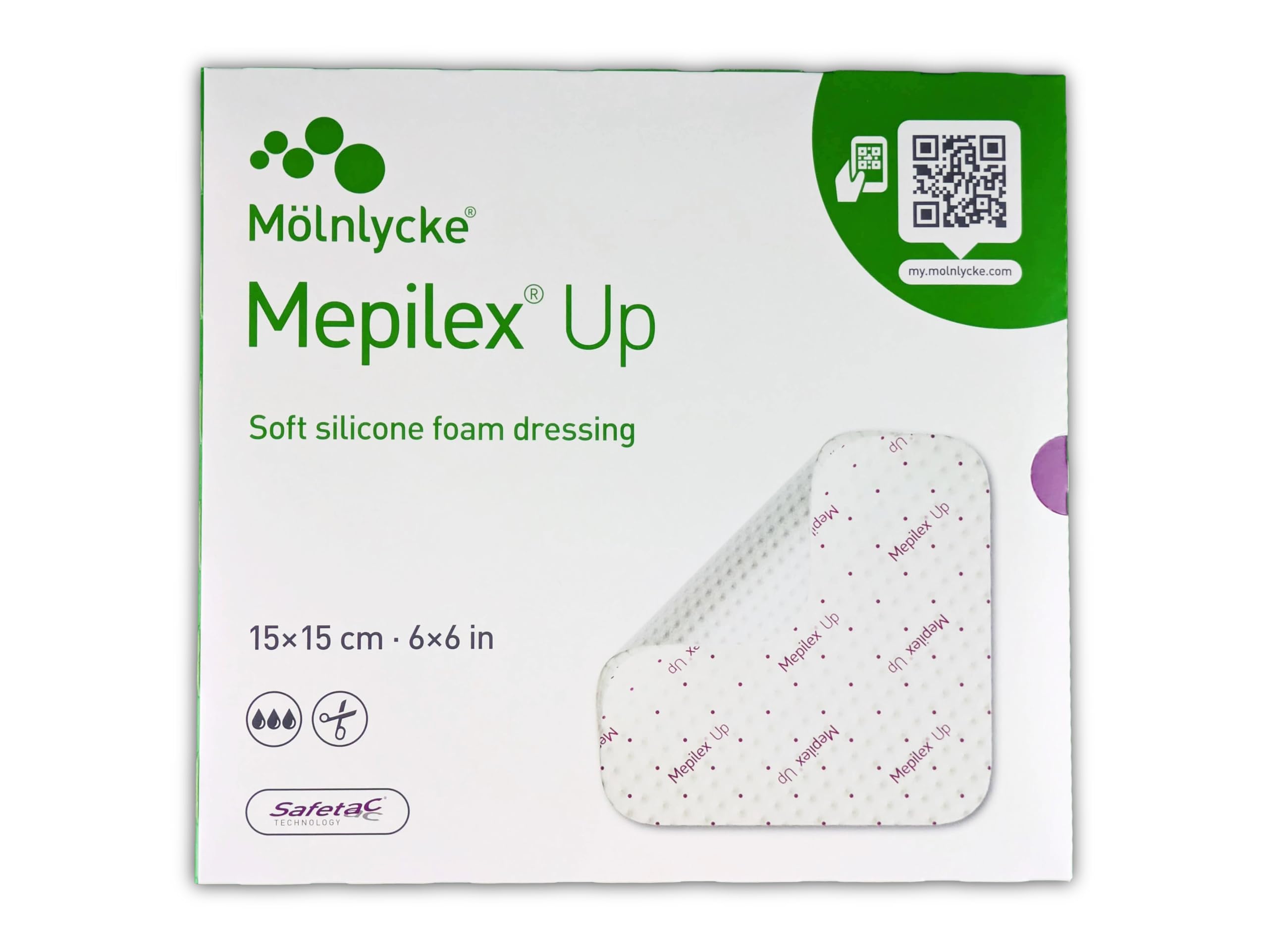 Mölnlycke, Mepilex Up 15 cm x 15 cm, condimento in schiuma di silicone morbido