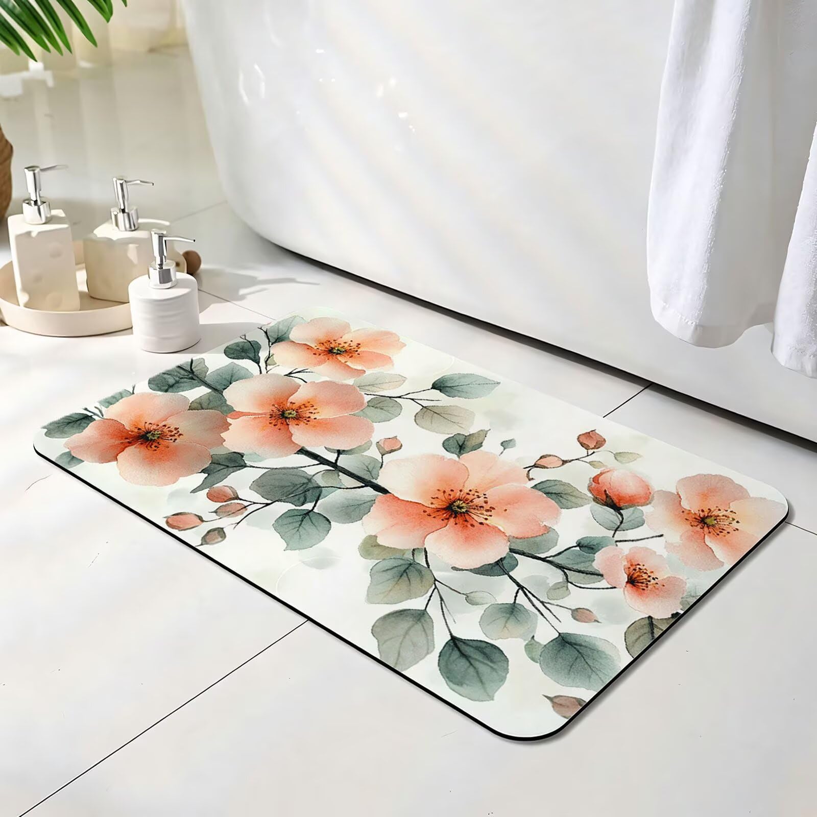 Antypoślizgowa mata do kąpieli okrzemkowej 70 x 120 cm, bardzo chłonna mata prysznicowa, kwiat diatomitowa kamienna wanna matowa, zmywalna, szybkoschnąca, do prysznica, wanny, recepcji, pojedyncza O