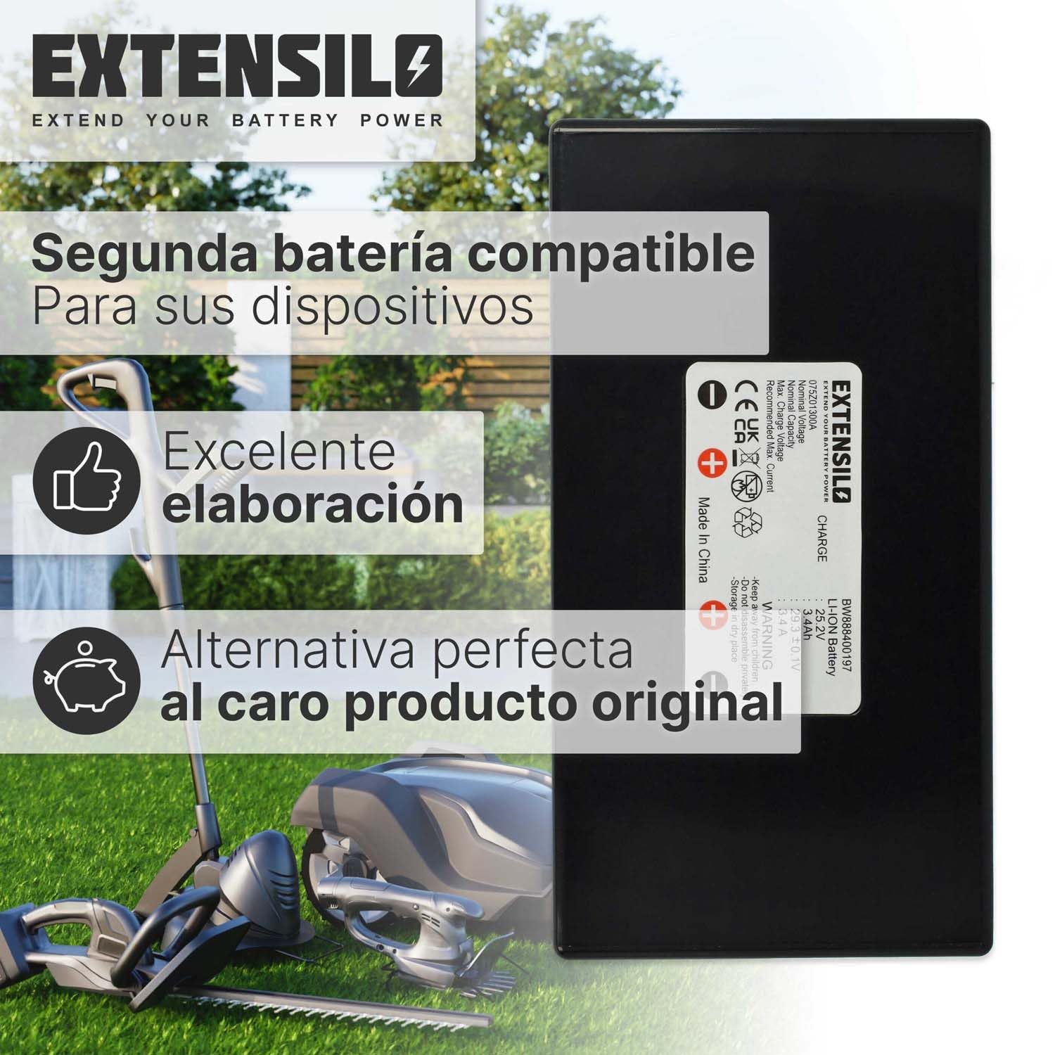 Batería Recargable Compatible con Stiga Autoclip 230 | 230S, M3, M5, M7 robot cortacésped (3400 mAh, 25,2 V, Li-Ion)