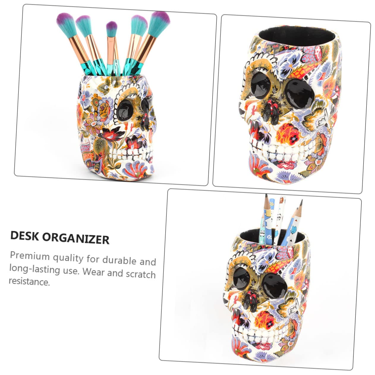 EXCEART Organizador de Escritorio para Bolígrafos de Resina, Calavera