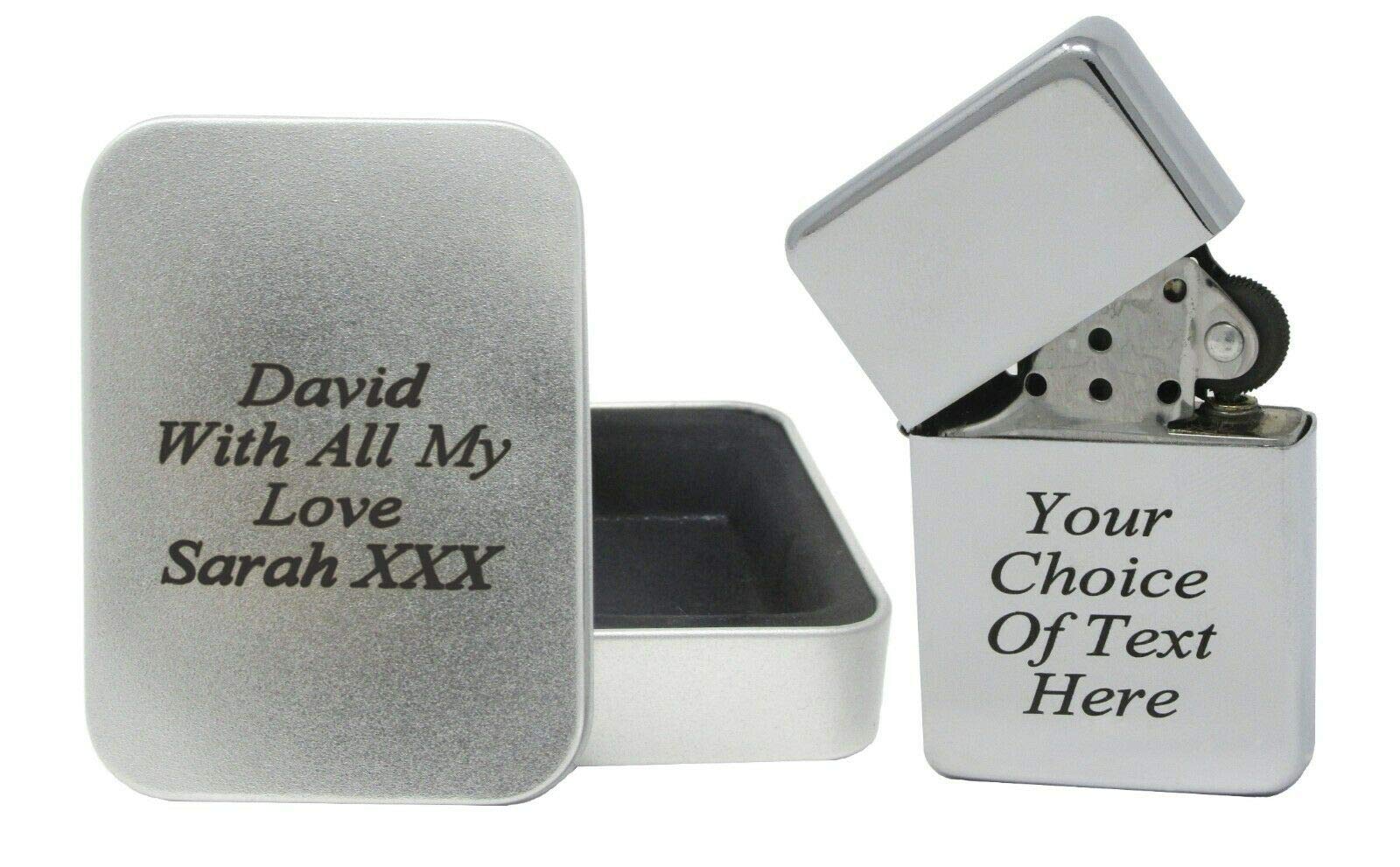 Jk Silver / Chrome Personalised Engraved Gift Lighter Anniversary Birthday Present & Engraved Tin (Silver/Chrome)