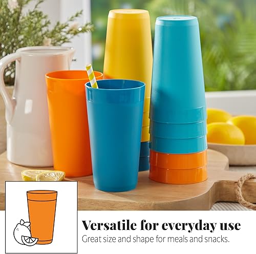 Miniatura 4 de US Acrylic Newport - Vasos de agua apilables de plástico irrompibles de 20 onzas en 4 colores Sunrise juego de 12 vasos para beber reutilizables sin