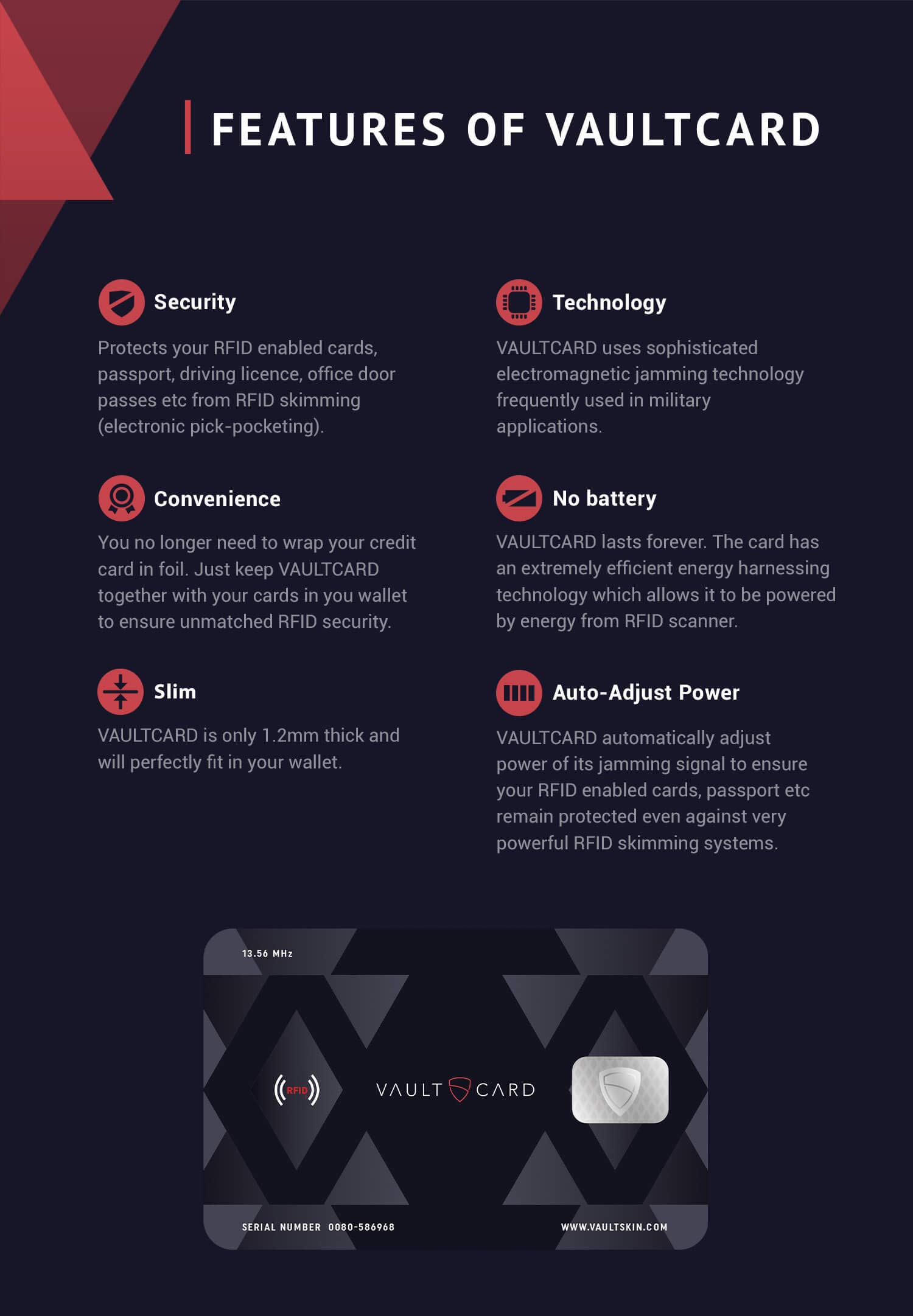 Buy VAULTCARD RFID Blocking & Jamming Credit & Debit Card Protection