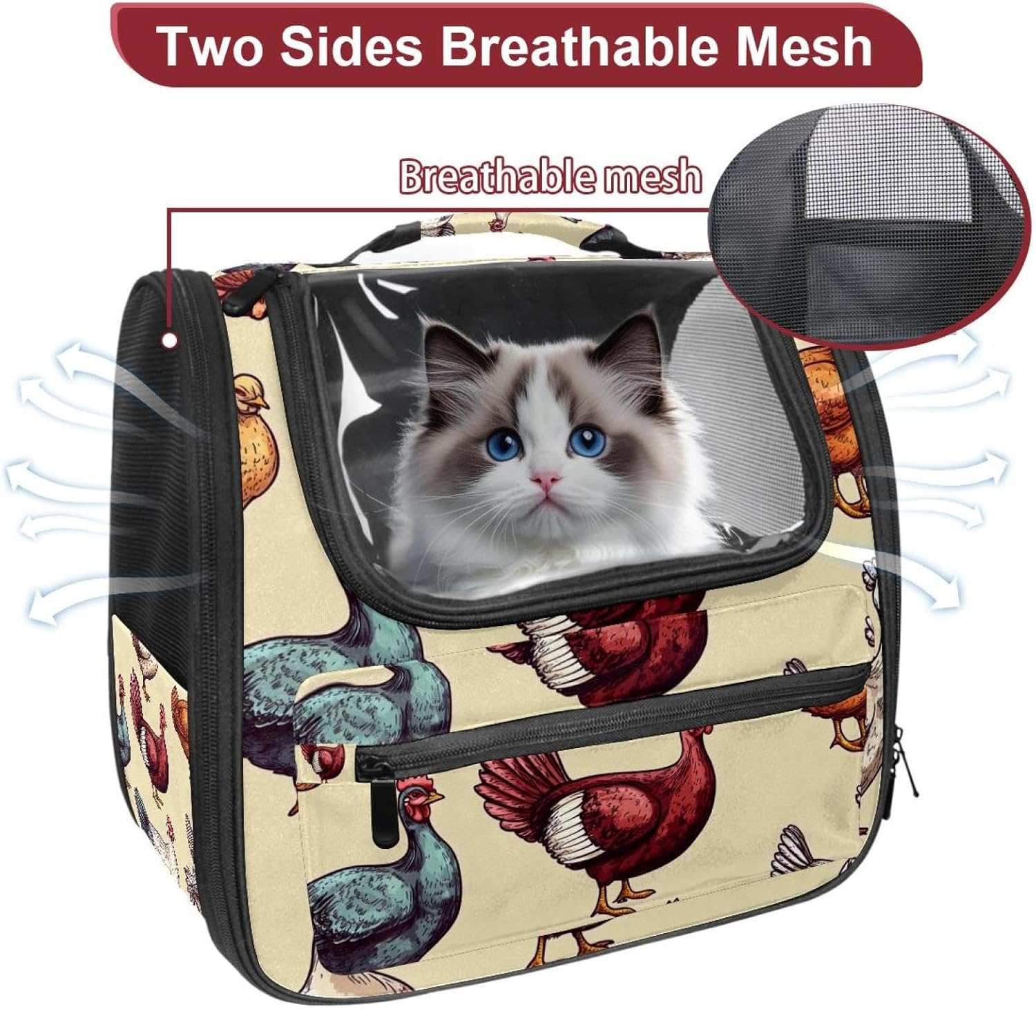 Portable Travel pet Backpack Carrier Hamster Bag Small Dog cat Carrier Breathable Hang Bag, Chicken Goose Duck and Turkey (2)