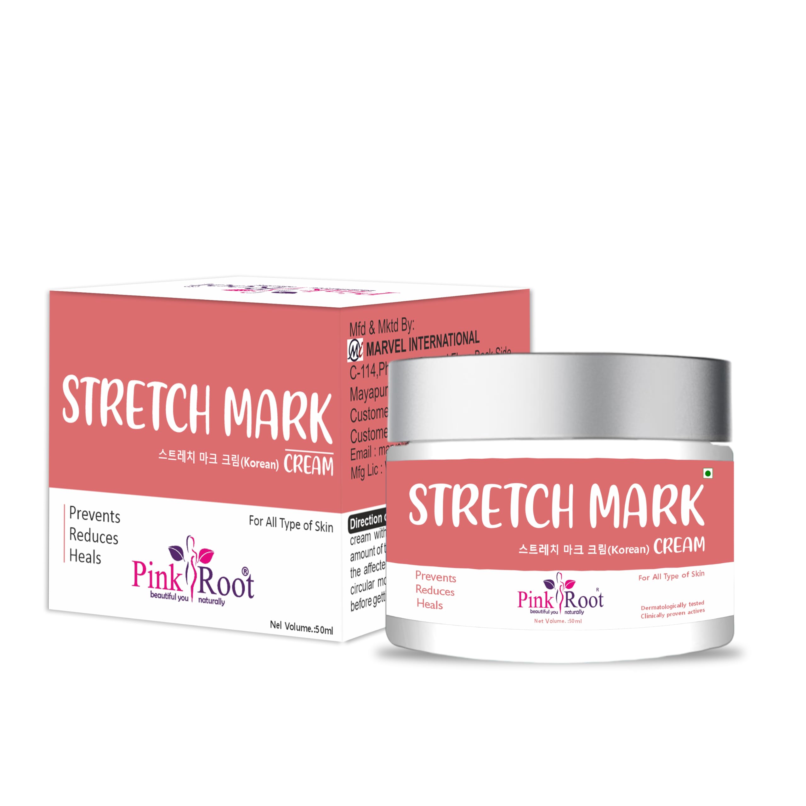 Pink Root Stretch Mark Cream 50ml - Reduce Appearance of Stretch Marks Over Time & Reduces Redness