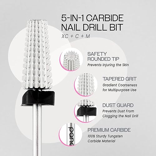Miniatura 44 de PANA Broca de carburo de uñas 5 en 1 – Uso de rotación bidireccional para zurdos y diestros – acrílico de eliminación rápida o gel duro – vástago