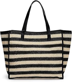 Herald Large Handmade Straw Tote Handbag for Women, Summer Beach Weaving Chic Woven Shoulder Purse Bags for Travel Vacation