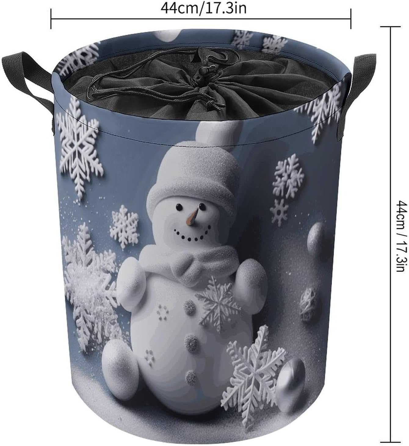 Snowman Stars And Snowflakes Laundry Basket with Lid Collapsible Waterproof Laundry Hamper Large Drawstring Clothes Hamper Storage Bin with Handles for Home Bathroom Bedroom Dorm 17.3 x 17.3 Inch