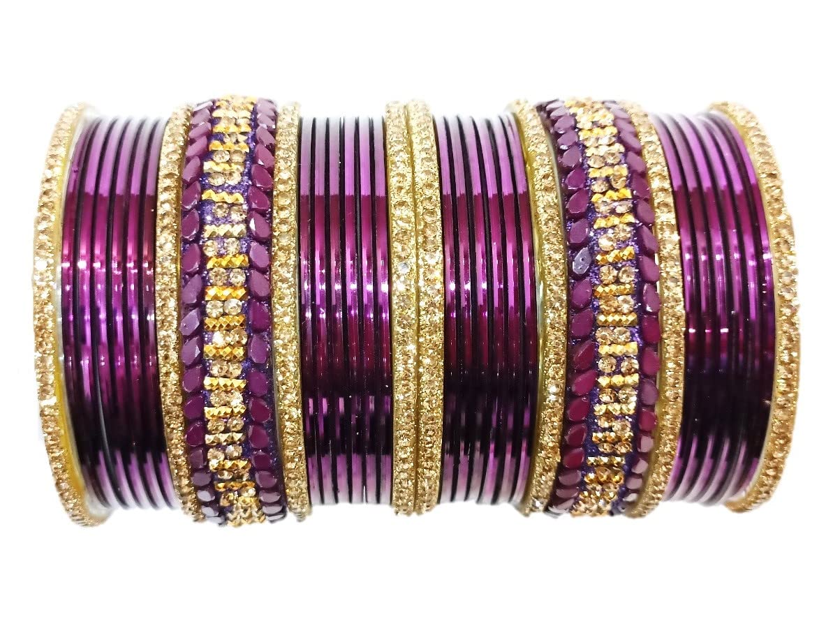 Gold Plated Gorgeous Multi Colours Stones Studded with 18k Gold Plated Gemstones Glass Bangles Set for Women & Girls-picture-50