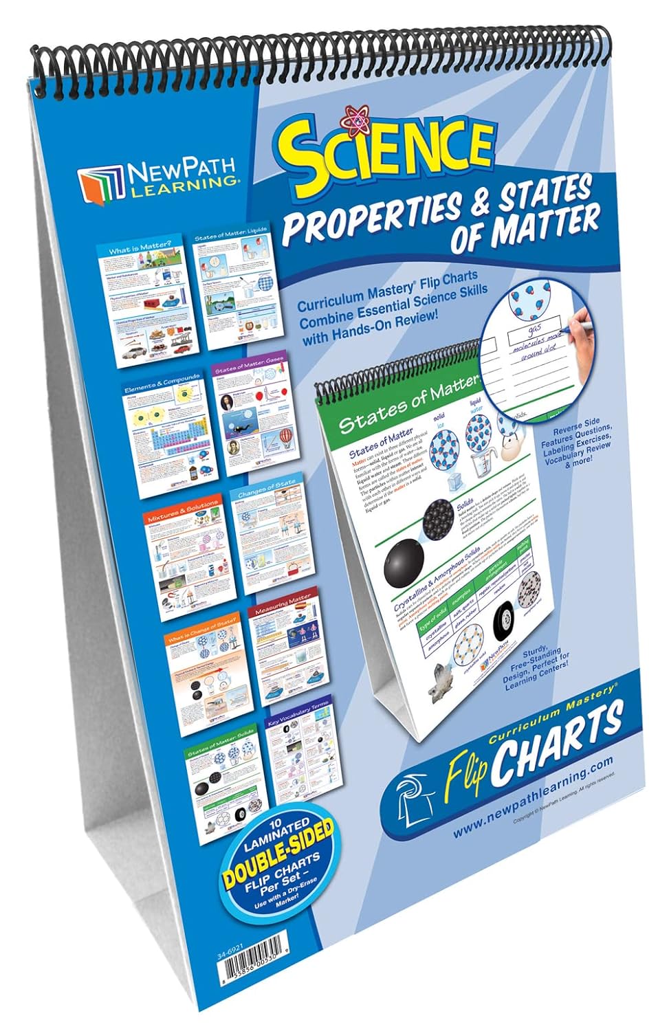 NewPath Learning Properties & States of Matter Laminated, Double-Sided “Write-On/Wipe-Off” Flip Chart - Set of 10, 12" x 18" Charts (34-6921)