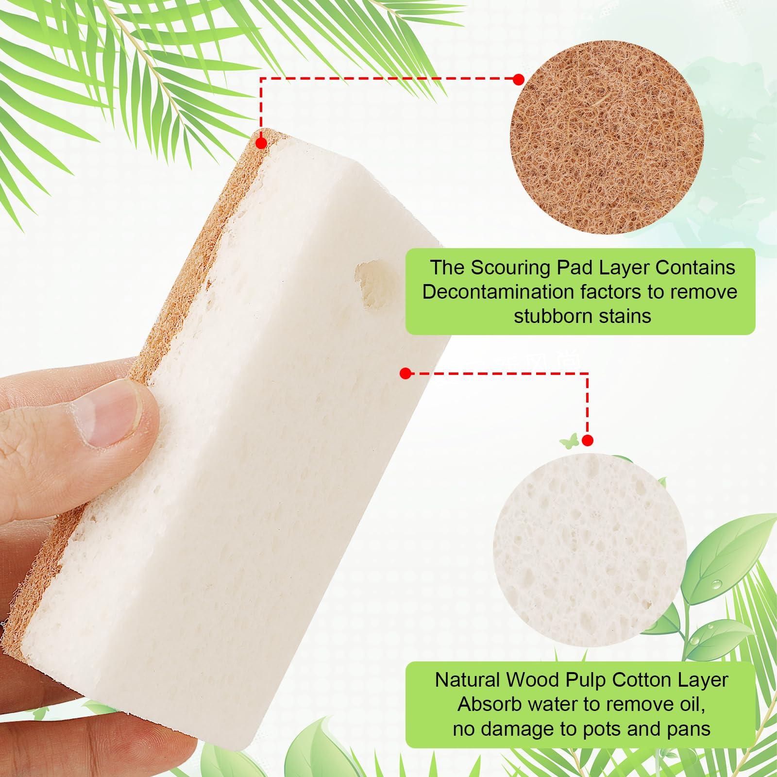 Spugne Biodegradabili Per Cucina - 12 Pezzi In Fibra Di Cocco E Cellulosa - Foto 3