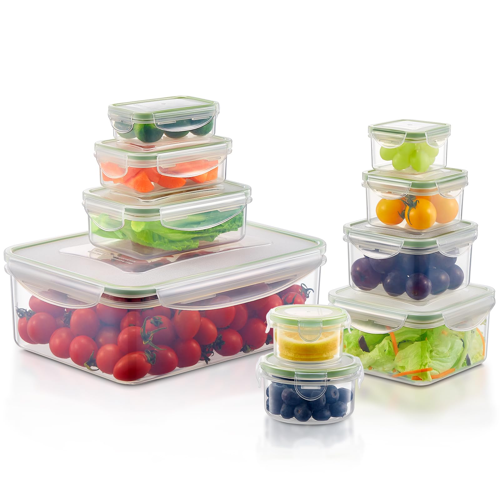Yabano Food Storage Containers with Lids, 10-Piece Airtight Plastic Food Containers Set – Leakproof, Stackable, BPA-Free, Microwave & Freezer Safe Meal Prep Containers for Kitchen Organisation