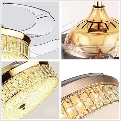 Miniatura 9 de MORE CHANGE Ventilador de techo de cristal con 4 aspas retráctiles, ventilador de techo con luces y control remoto, dorado de 36 pulgadas para sala
