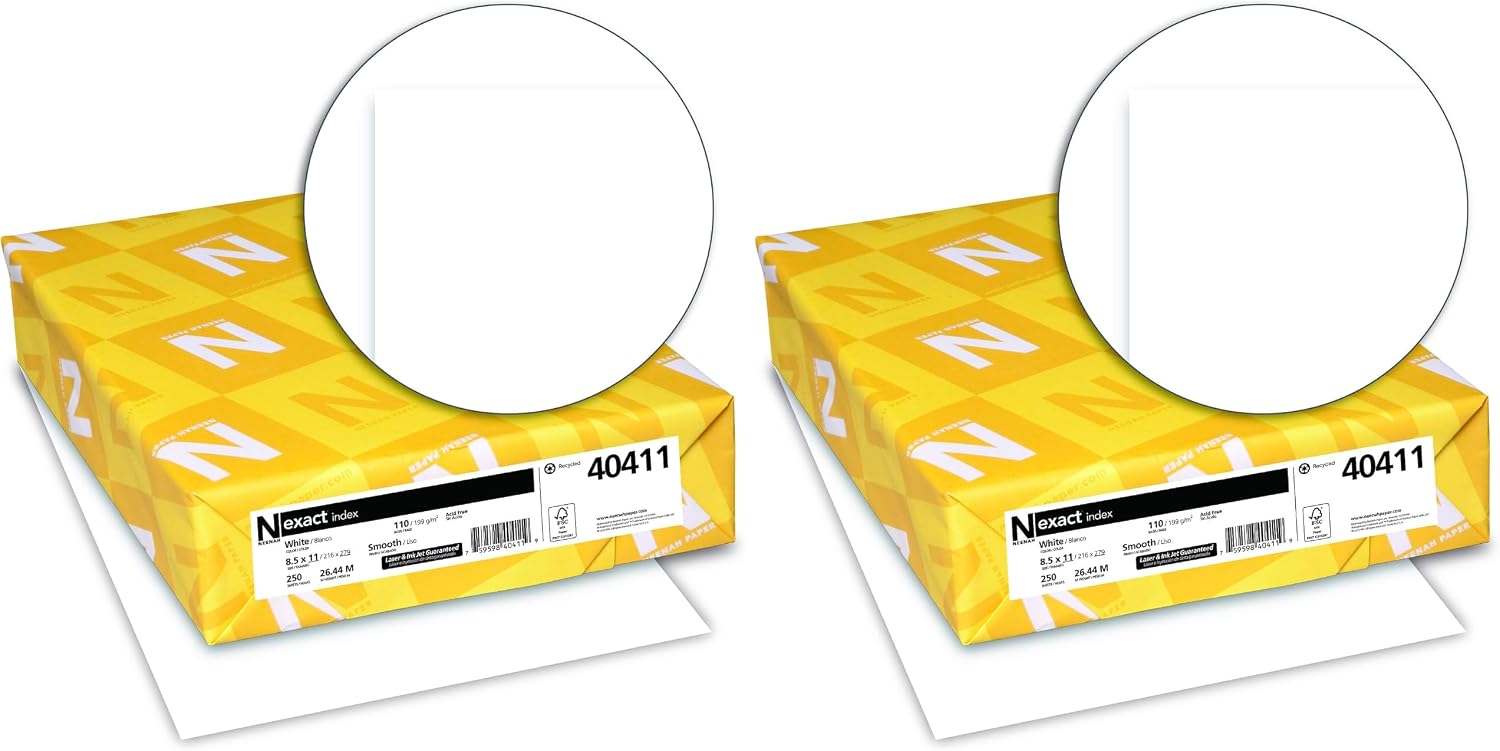 Neenah Paper Exact Index Card Stock, 94 Bright, 110 lb Index Weight, 8.5 x 11, White, 250/Pack (Pack of 2)