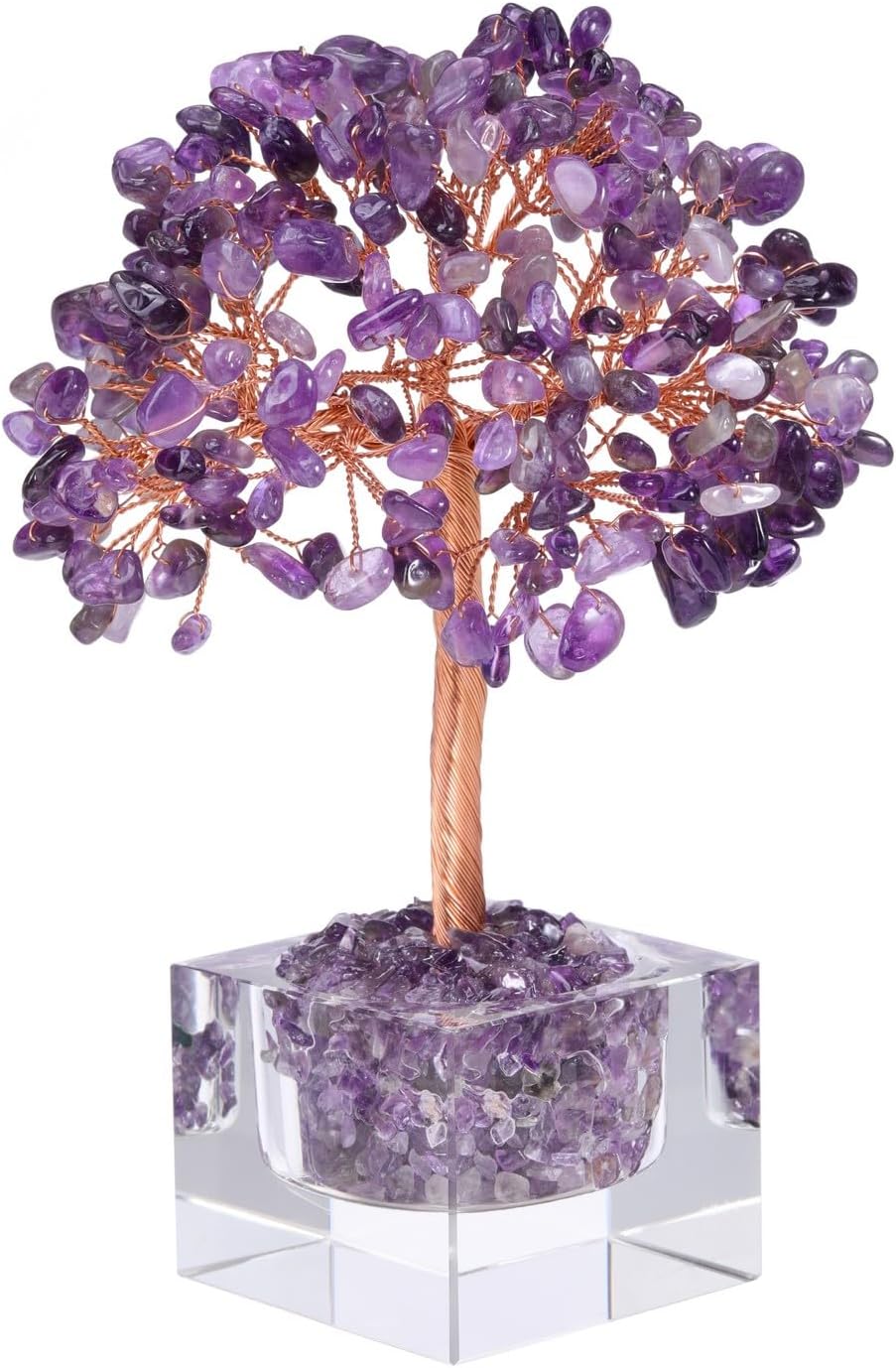 Jovivi Large Crystal Tree with Square Glass Base, Green Aventurine Healing Crystals Tree of Life Natural Chipped Gemstone Money Trees Feng Shui Good Luck Positive Energy Home Desk Decor