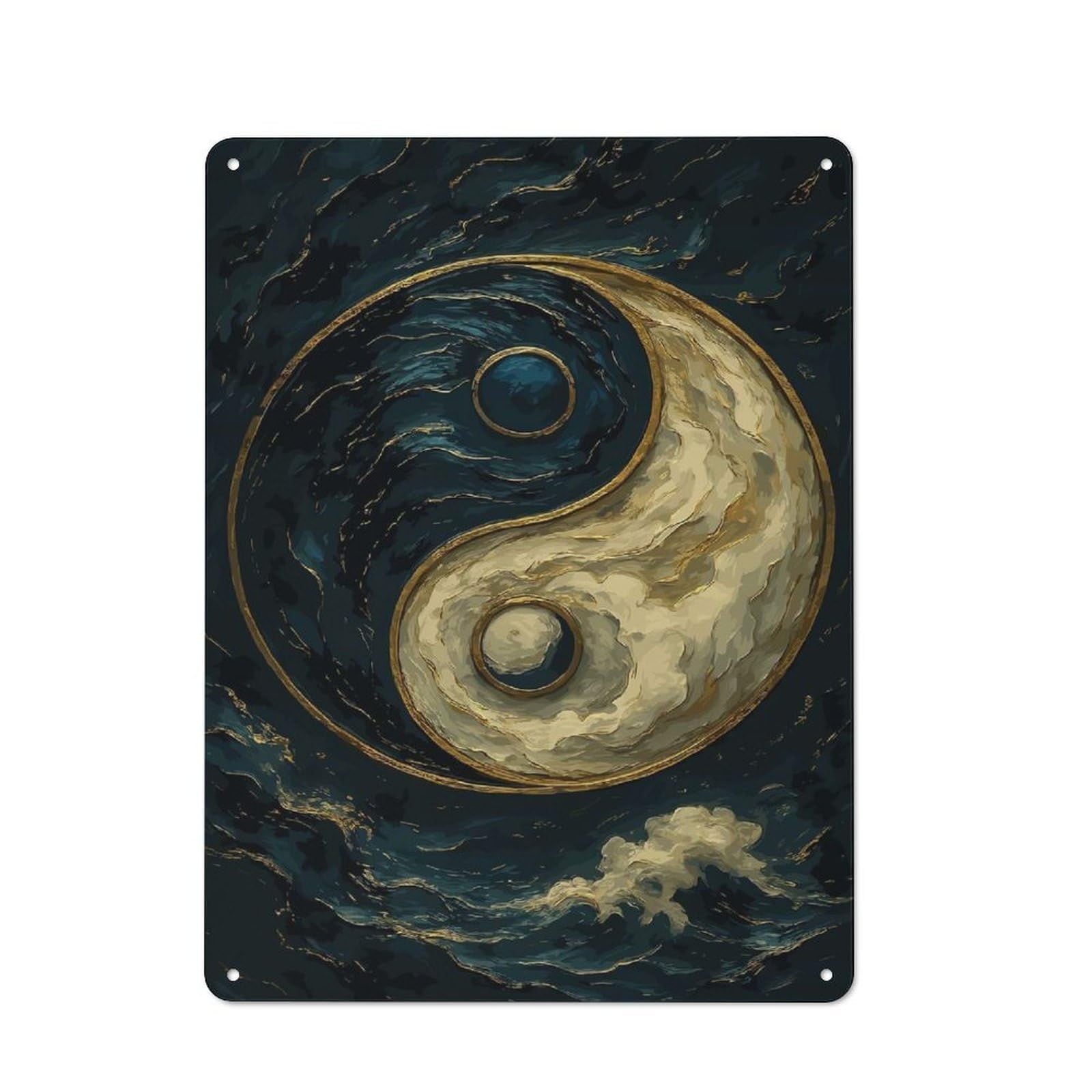 Metal Plaque 40x30cm with Yin Yang Symbol with Golden Accents for Pub Or Café, Retro Decor, for Pub Decor Enthusiasts Refreshing A Room in Autumn