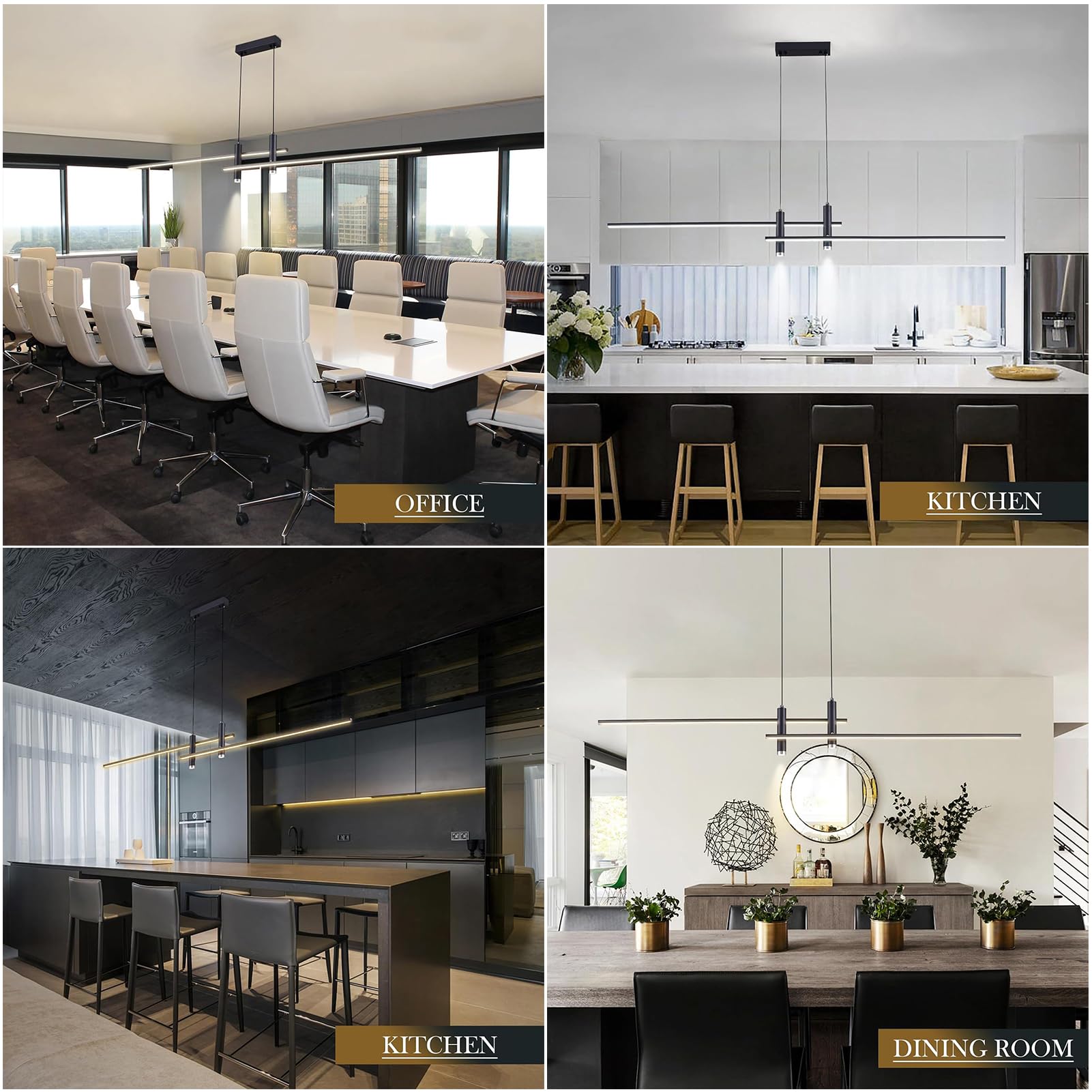 Moderne LED Pendelleuchte für Esstisch & Esszimmer - Dimmbar, Höhenverstellbar mit Fernbedienung - Hängeleuchte Küche, Büro, Wohnzimmer - Kronleuchter mit Linearem Design (Schwarz, 150cm)
