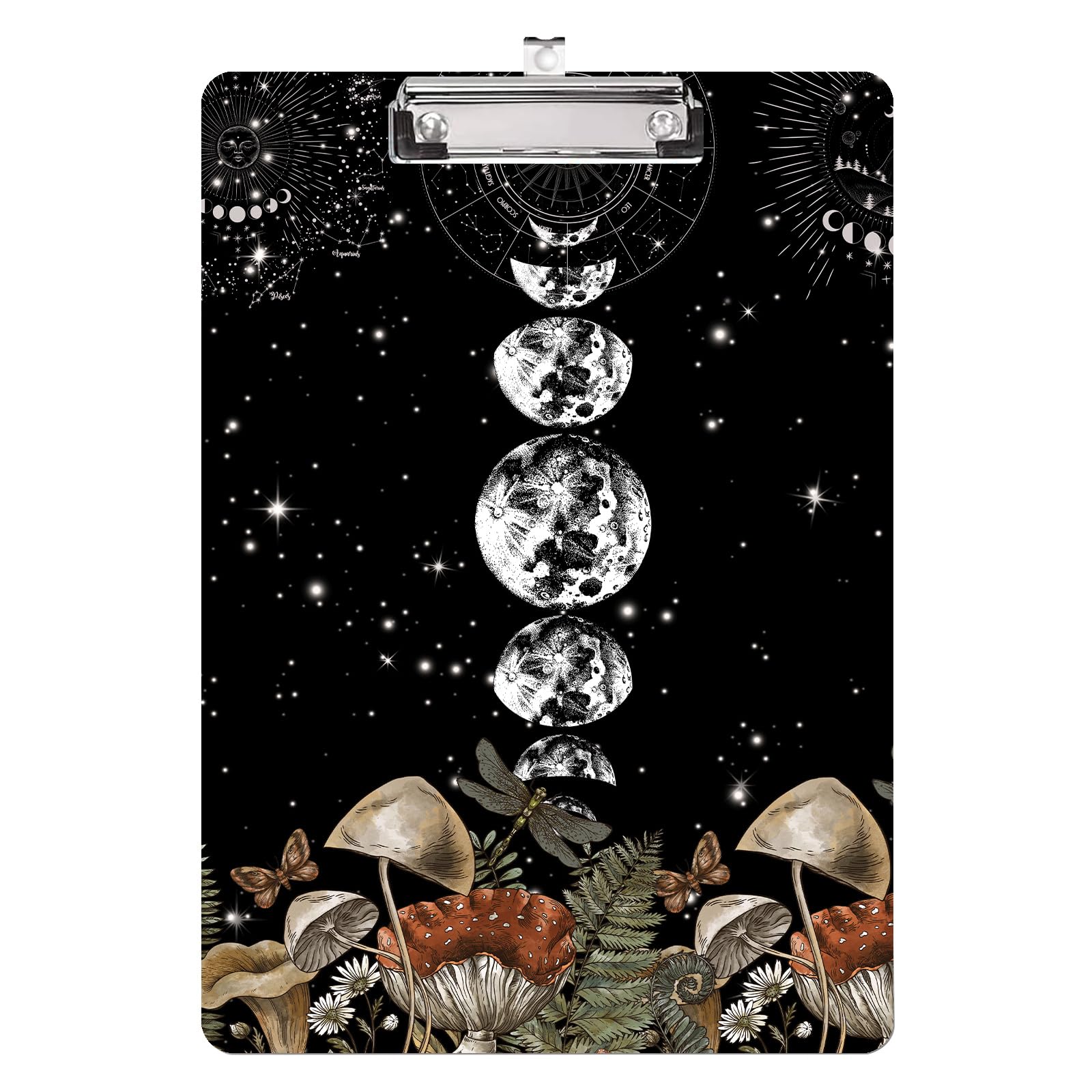 Vintage Mushroom and Moon Phase Clipboard A4 Letter Size Plastic Decorative Clipboards for Teacher,Nurse Doctor Student and Kid Cute Design for