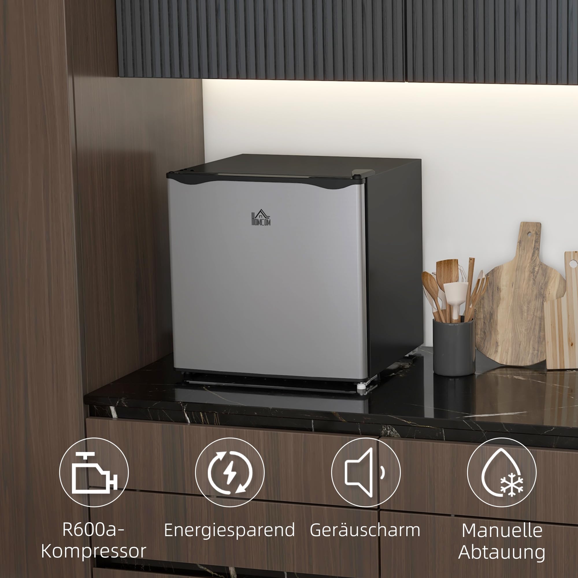 HOMCOM Mini-Gefrierschrank 35 L Gefrierbox elektrisch freistehend 45 W Mini Gefriertruhe Minikühlschrank 41dB -14 bis -24℃ 5-stufige Temperaturregelung 47 x 44,2 x 48,8 cm Silber
