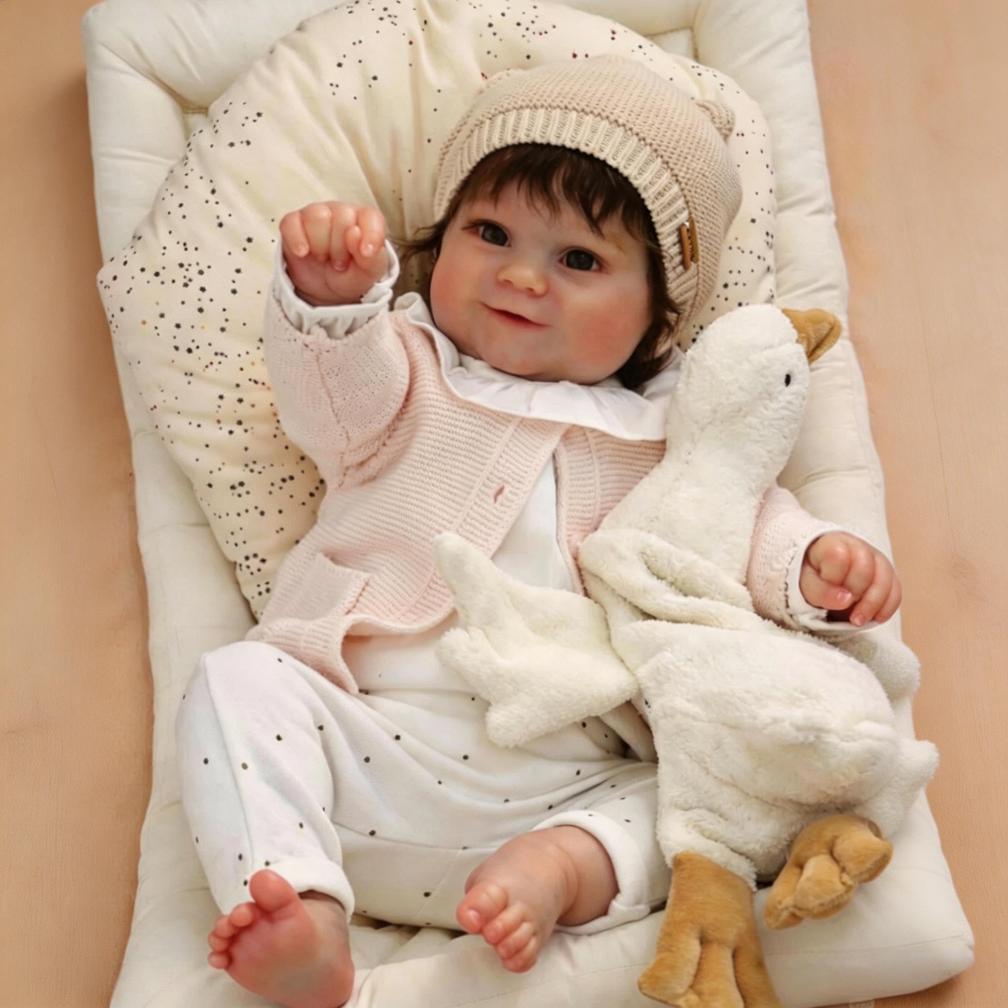 RXDOLL Realistische Reborn-Babypuppen für Mädchen, weicher Vinyl-Stoffkörper, 61 cm, lebensechte Babypuppen, die echt aussehen, Silikon-Babypuppen mit verwurzeltem Haar für Kinder ab 3 Jahren