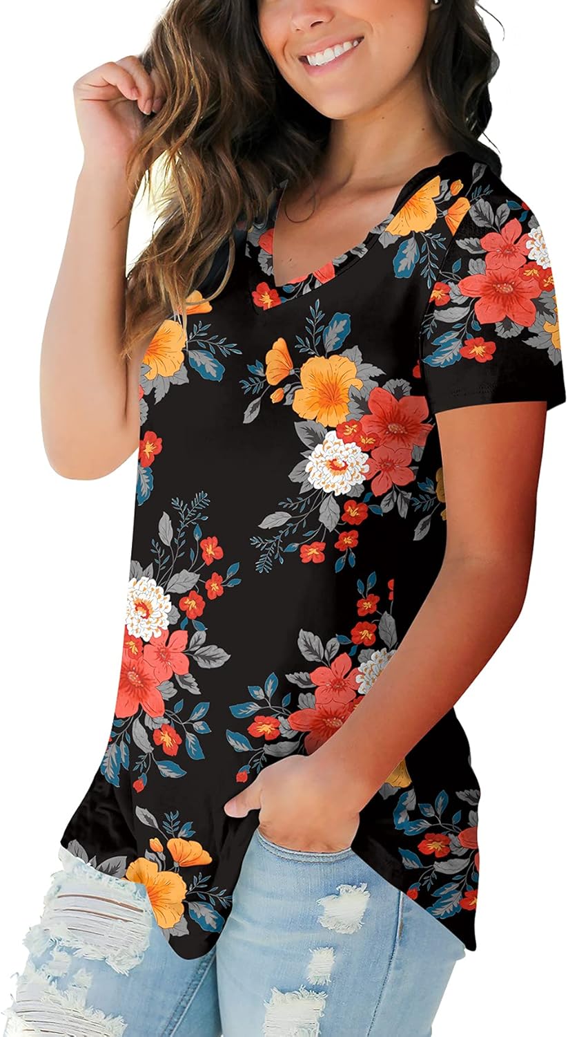 Summer Tops for Women V Neck Plus Size Short Sleeve Loose Fitting Tshirts - Image 2