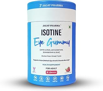 Jagat Pharma Isotine Eye Gummy with Lutein, Astaxanthin, Zeaxanthin & DHA, 30 Gummies, Gluten Free For Adults