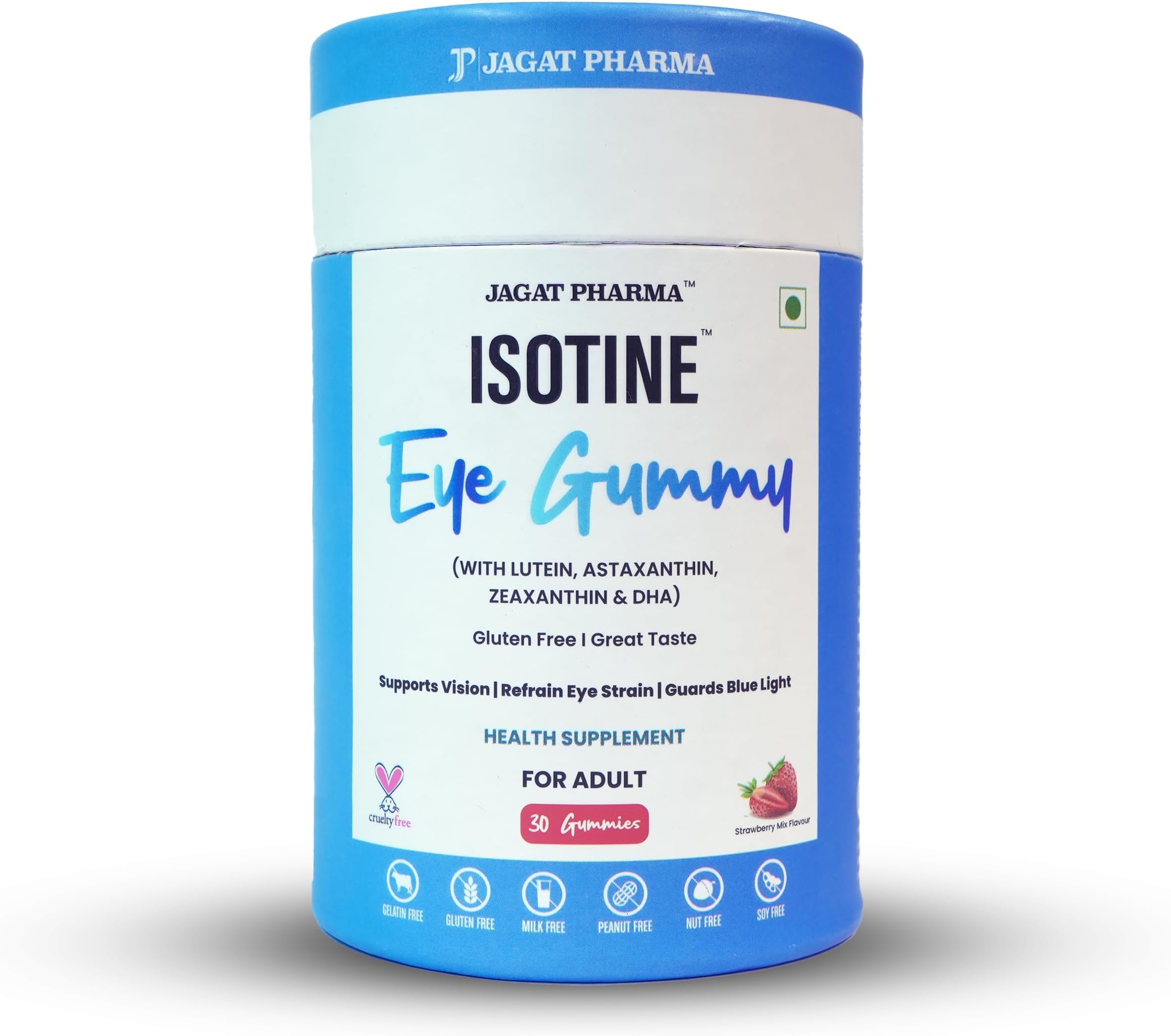Jagat Pharma Isotine Eye Gummy with Lutein, Astaxanthin, Zeaxanthin & DHA, 30 Gummies, Gluten Free For Adults