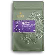 Luxmi Estates Lavender Valley Organic Lavender Tea 50 Tea Bags Low Caffeine Tea Bags For Relaxing, Calming, and Stress Relief, With Certified Organic Darjeeling Makaibari White Tea