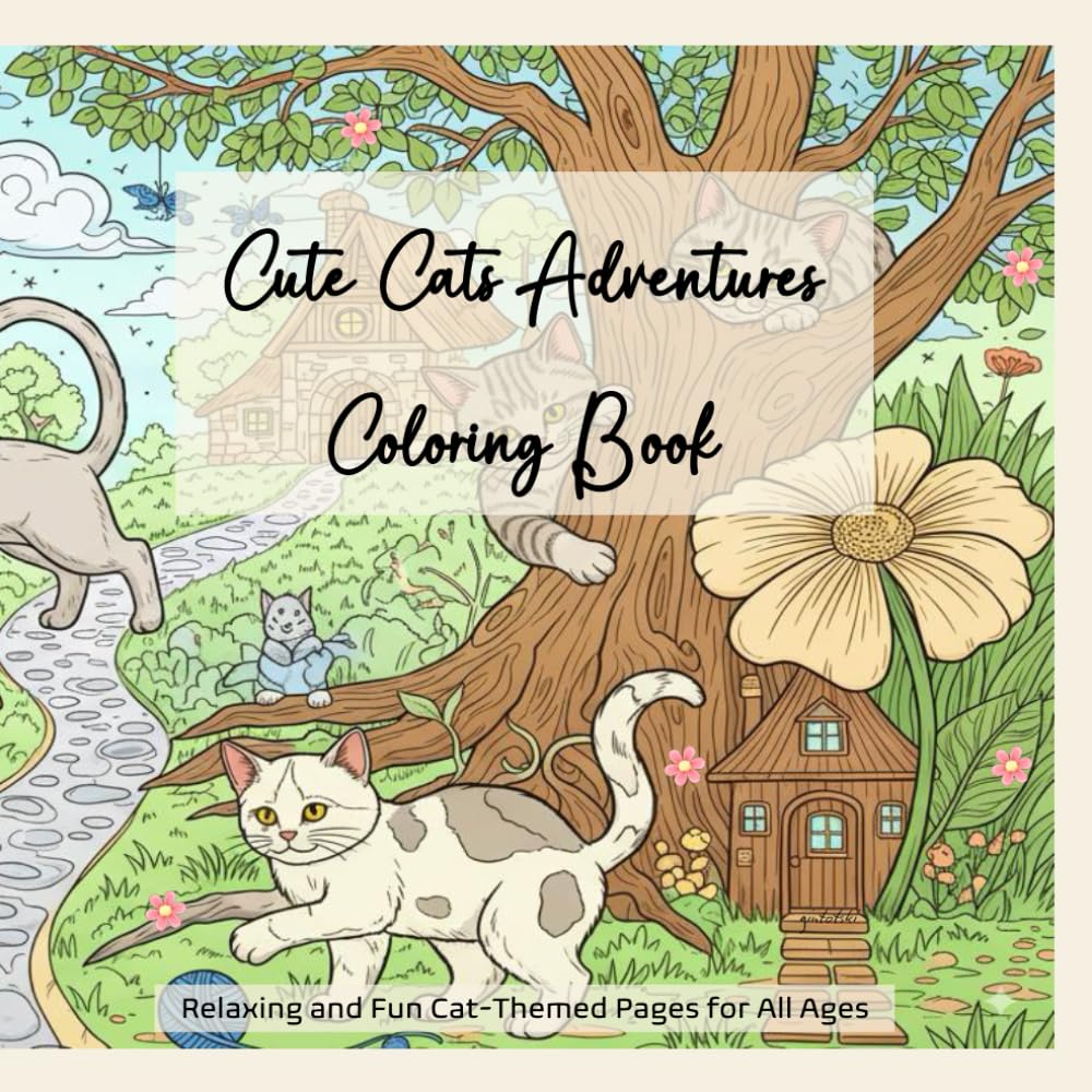 Cute Cats Adventures Coloring Book: Relaxing and Fun Cat-Themed Pages for All Ages
