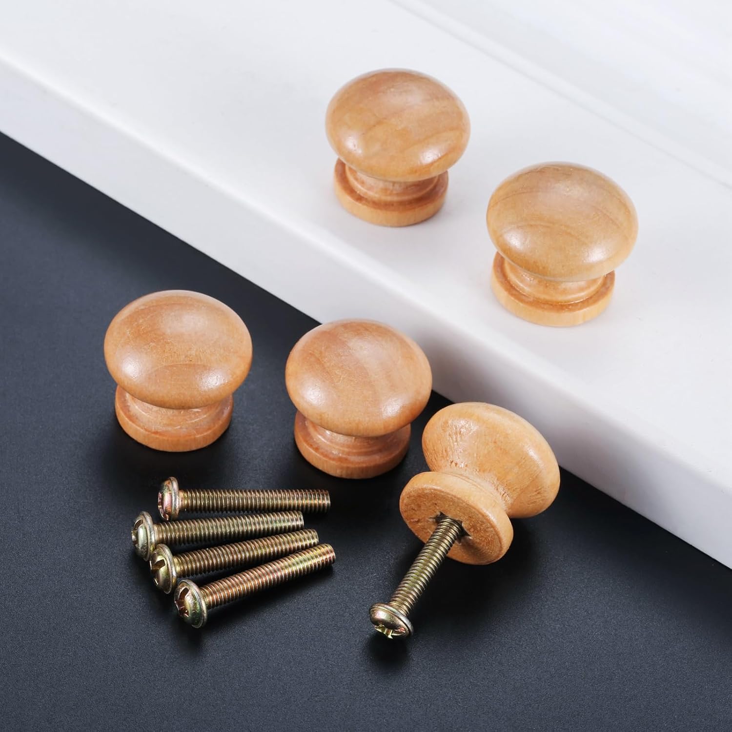dophee 10Pcs Mini Wood Cabinet Knobs, Round Single Hole Drawer Pulls for Cabinet Dresser Wardrobe Door Dresser Closet Bookcase Cupboard, 24x22mm/0.94"x0.87", Wood