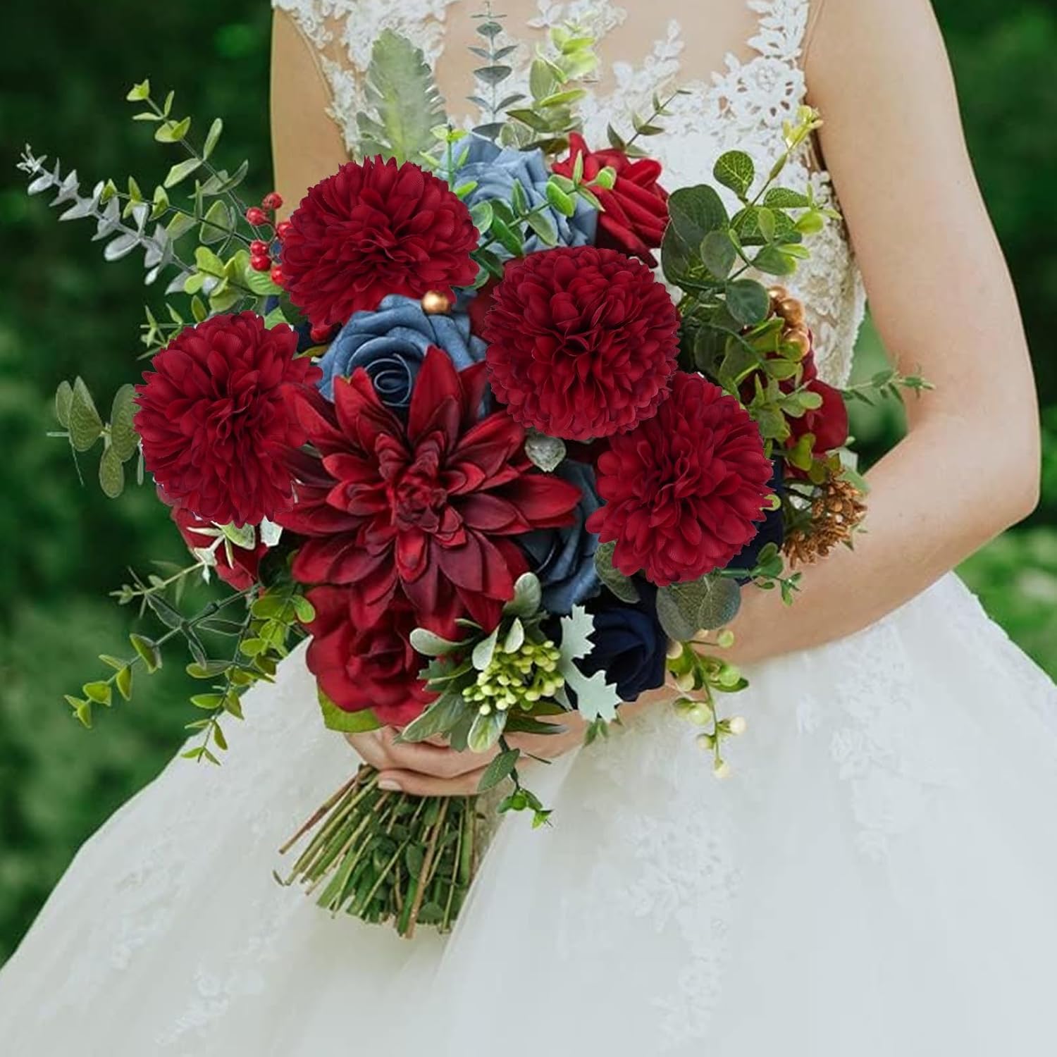 50Pcs Red Artificial Chrysanthemums Flowers Bulk with Stems Silk Flower Heads with Stems Fake Flowers Bulk for DIY Wedding Bouquets Bridal Shower Centerpieces Floral Arrangements Party