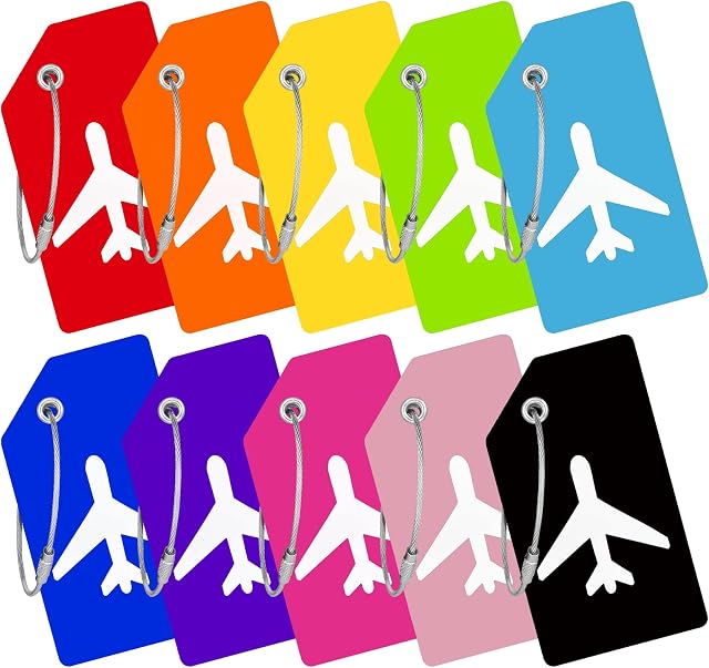 Luggage Tags, 10 Pcs Colourful Silicone Tags Identifiers for Luggage, Suitcase Tags with Name ID Cards, Travel Essentials for Quickly Spotting Bags, Backpacks, and Suitcases.