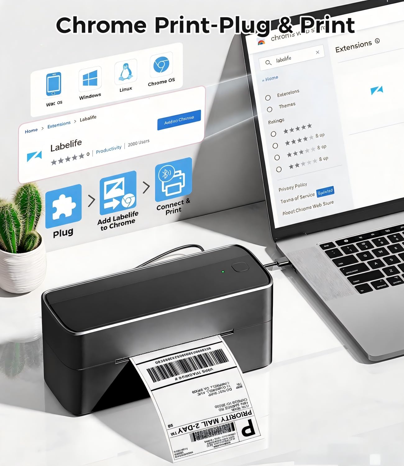Phomemo Stampante per etichette Bluetooth, stampante termica DHL 4 x 6, etichettatrice Bluetooth Label Printer per codice a barre, Amazon, Etsy, Shopify, DHL, FedEx