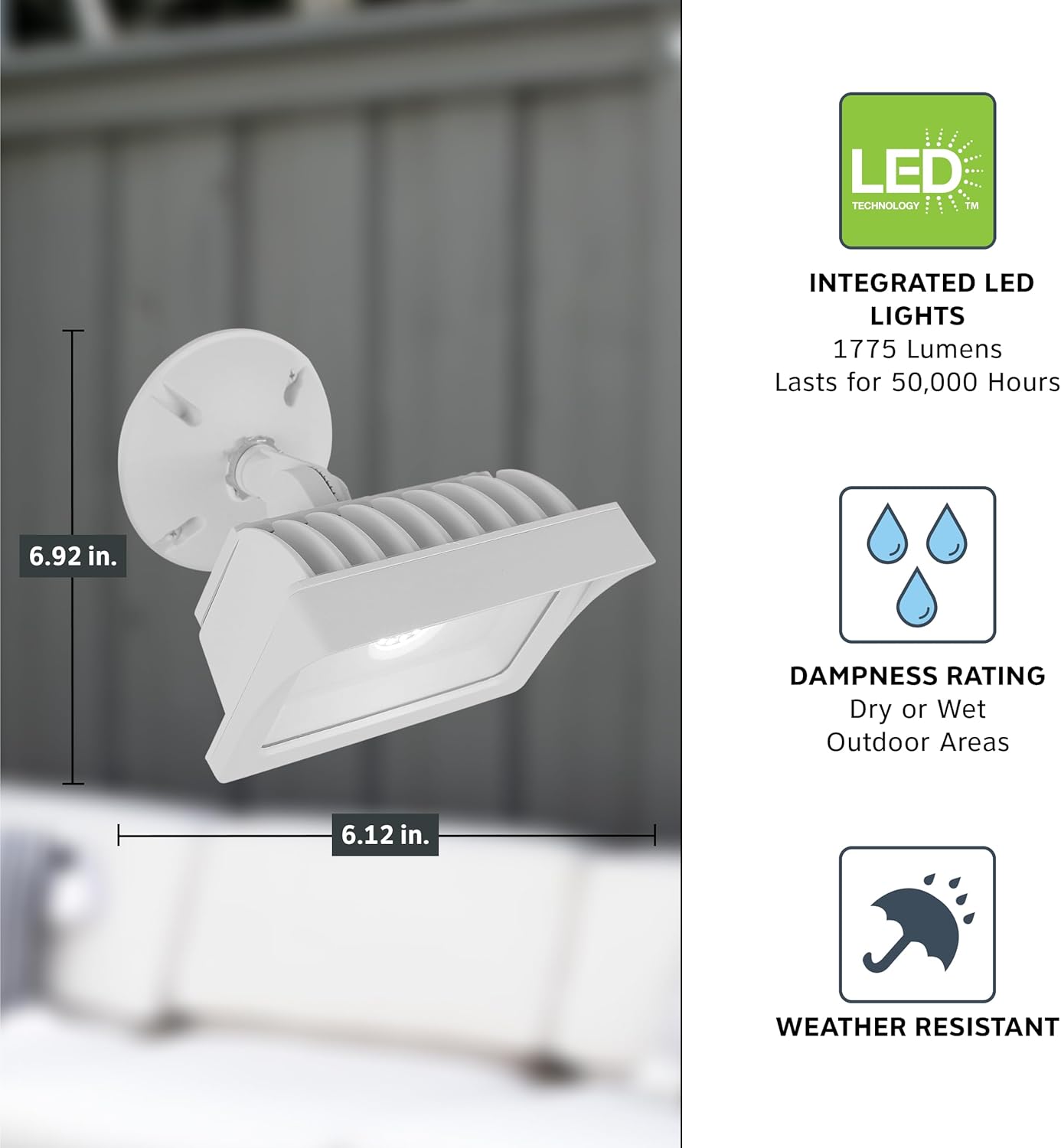 Designers Fountain FL2016N40-06 Integrated Led Adjustable Single-Head White Outdoor Flood Light, 1775 lm, 4000K