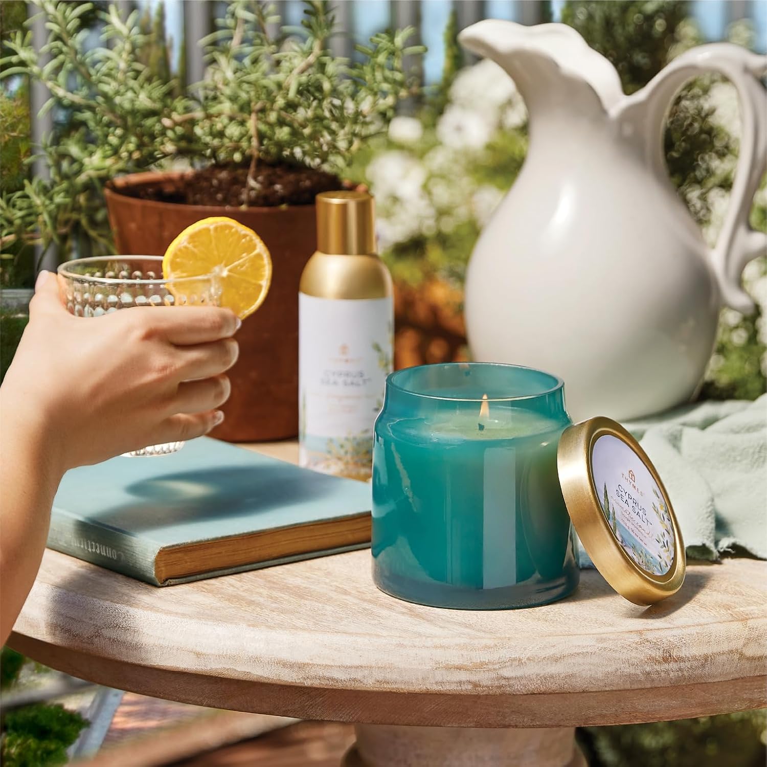 Thymes Poured Glass Jar Candle - Scented Candle for a Fresh Home Fragrance - Aromatherapy Candle in Glass Jar (Cyprus Sea Salt)