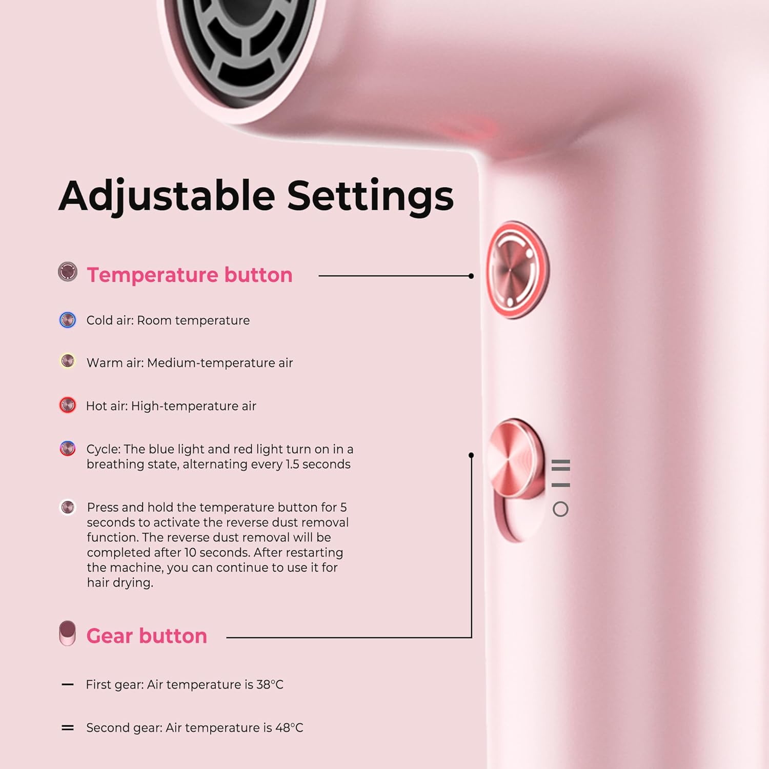 Mini Hair Dryer, 4-Temp High Speed Ionic Hair Dryer, 2-Speed Lightweight Portable Small Hair Drye, 110,000 RPM Hair Blow Dryer Travel Blow Dryer - Image 6